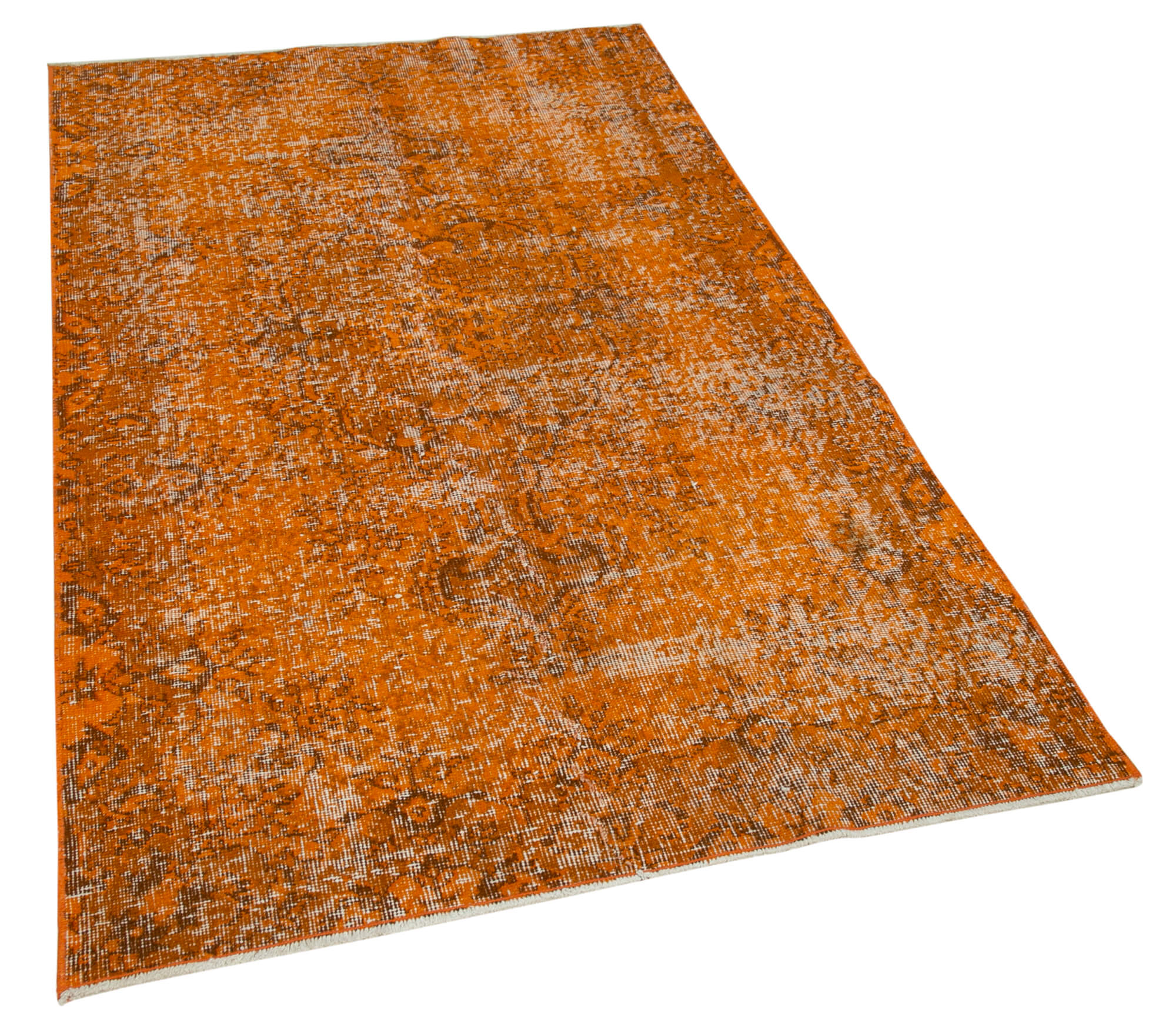 Handmade Vintage Area Rug - Overdyed Orange Turkish Wool Carpet 3'8'' x 6'4''