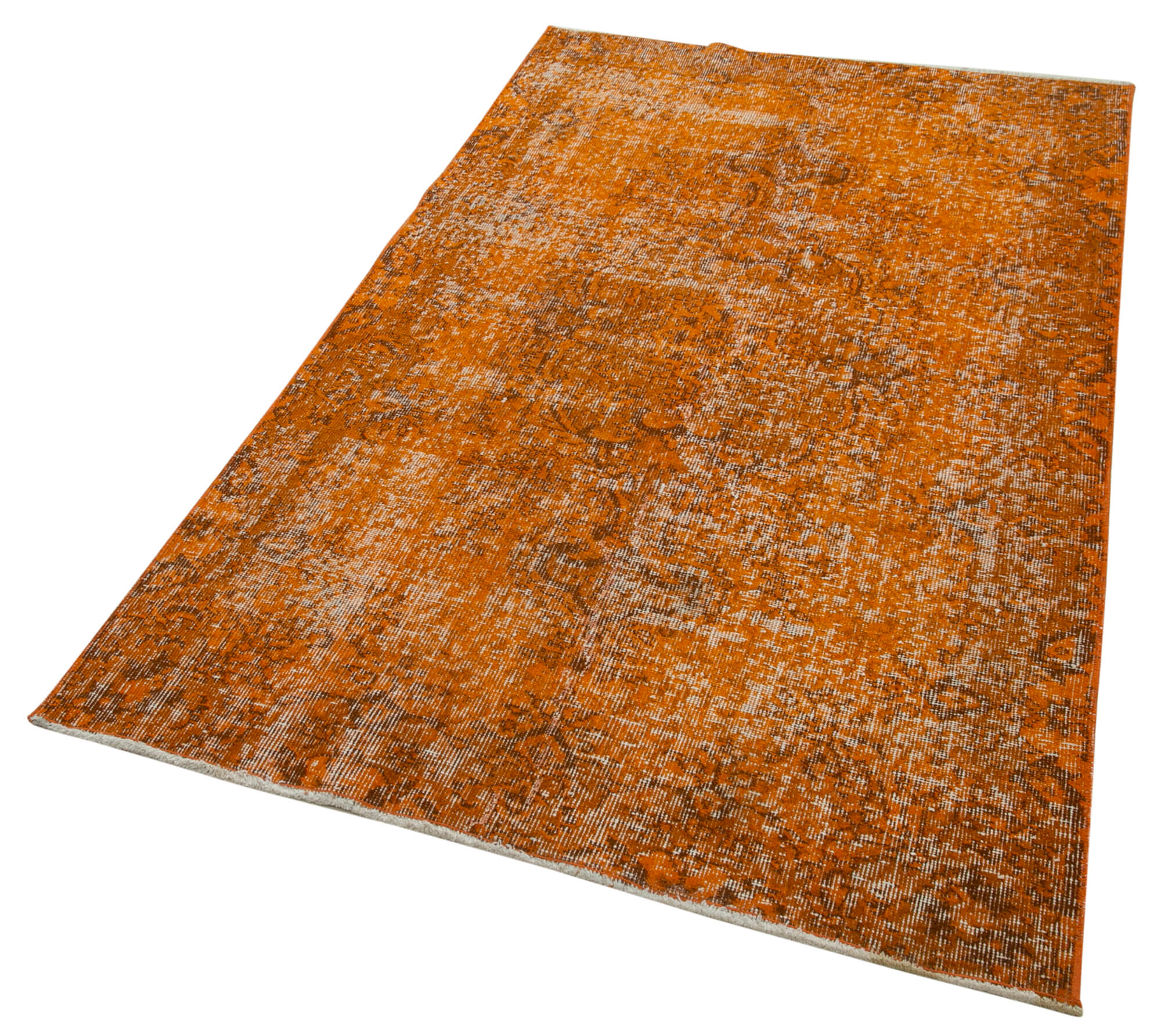 Handmade Vintage Area Rug - Overdyed Orange Turkish Wool Carpet 3'8'' x 6'4''