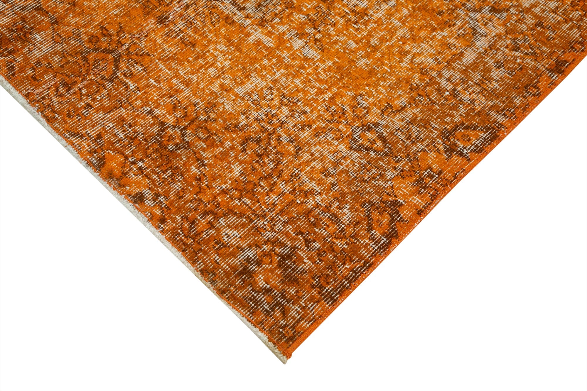 Handmade Vintage Area Rug - Overdyed Orange Turkish Wool Carpet 3'8'' x 6'4''