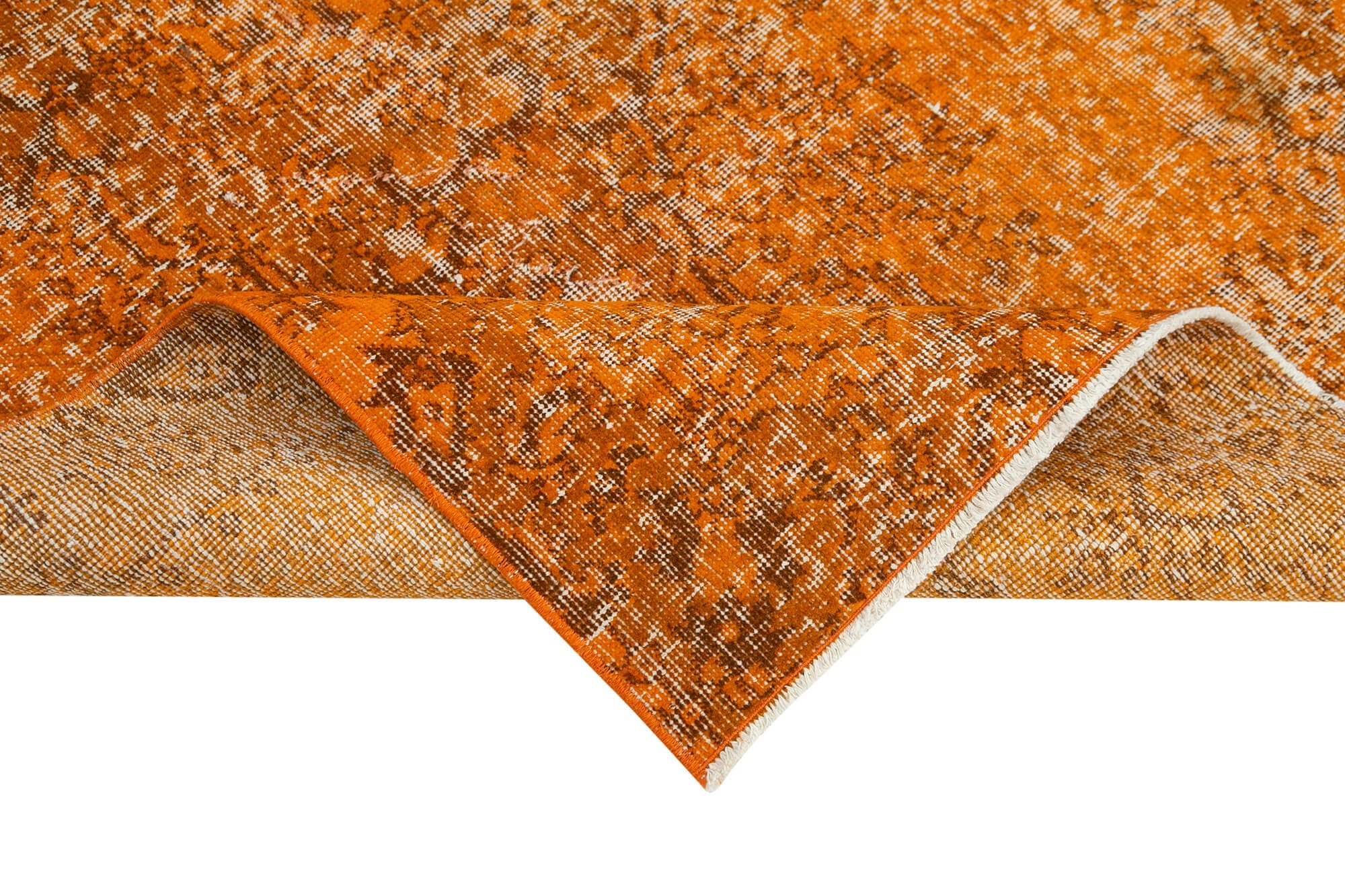 Handmade Vintage Area Rug - Overdyed Orange Turkish Wool Carpet 3'8'' x 6'4''