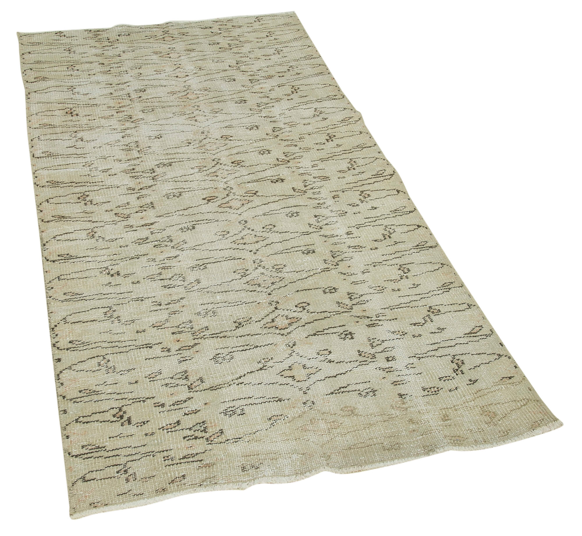 Handmade Vintage Area Rug – Overdyed Beige Cotton Wool Carpet 3'1''x6'0''