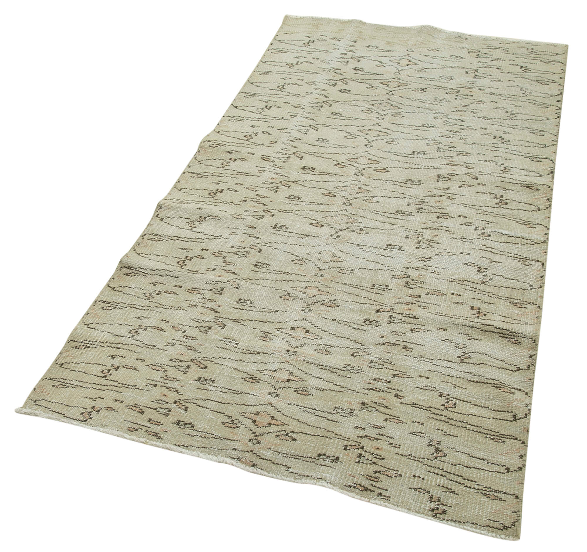 Handmade Vintage Area Rug – Overdyed Beige Cotton Wool Carpet 3'1''x6'0''