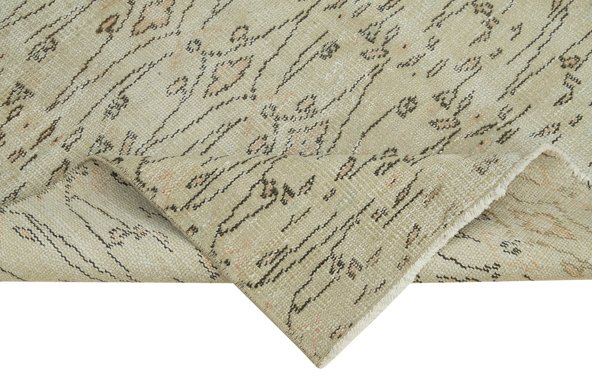Handmade Vintage Area Rug – Overdyed Beige Cotton Wool Carpet 3'1''x6'0''