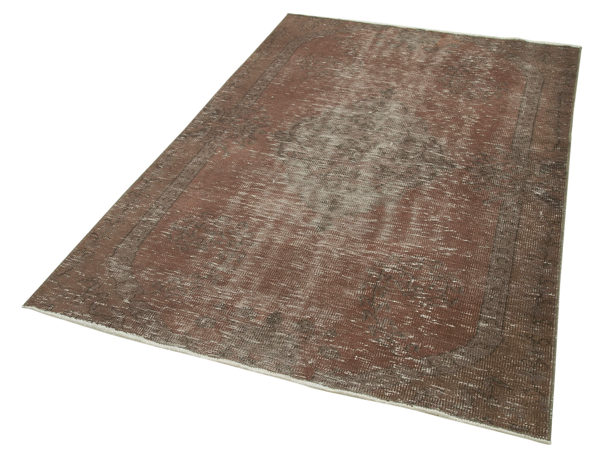 Handmade Area Rug - Overdyed Vintage Cotton Rug 4'3''x6'7'' Brown Wool Carpet