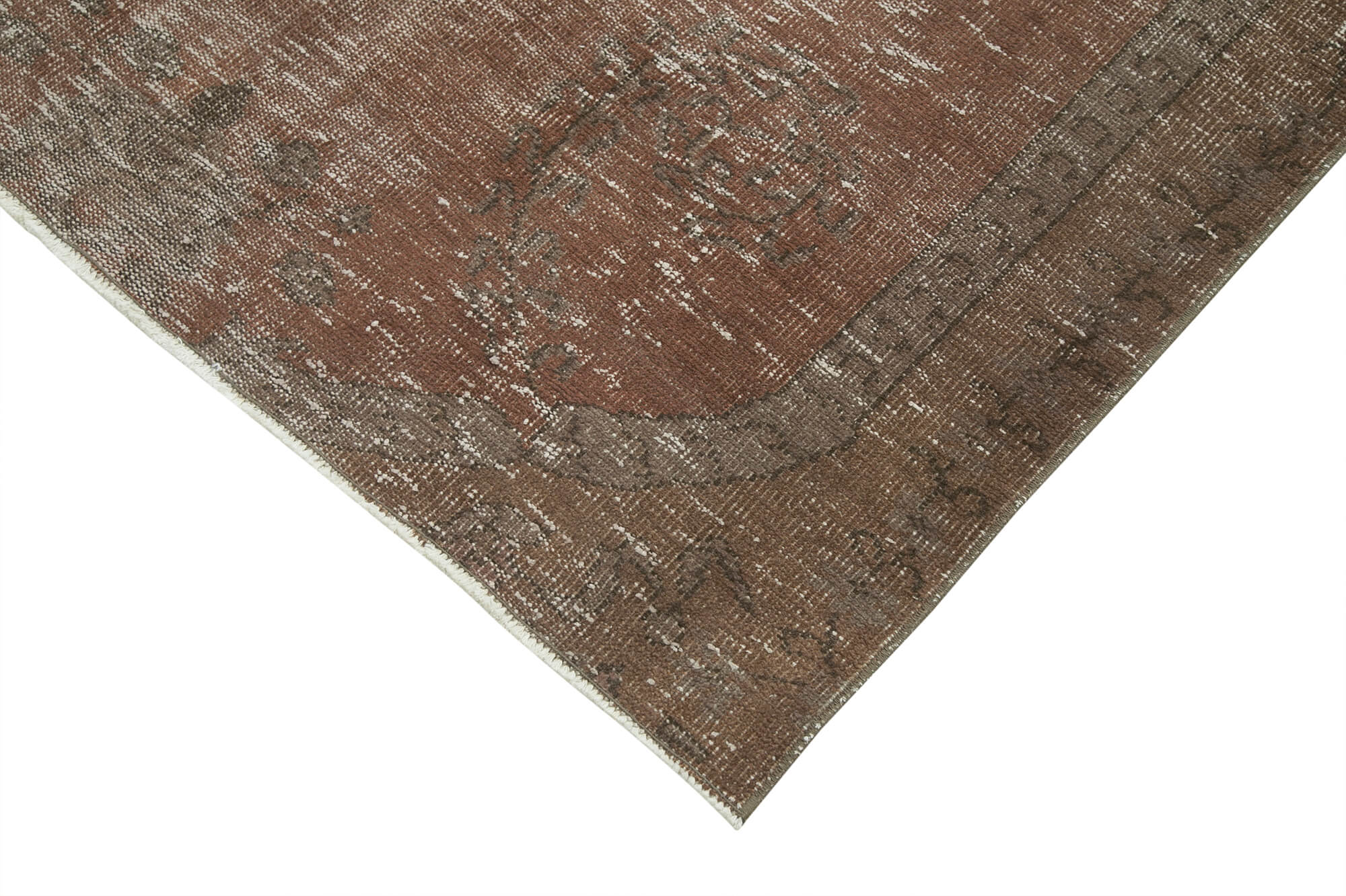 Handmade Area Rug - Overdyed Vintage Cotton Rug 4'3''x6'7'' Brown Wool Carpet