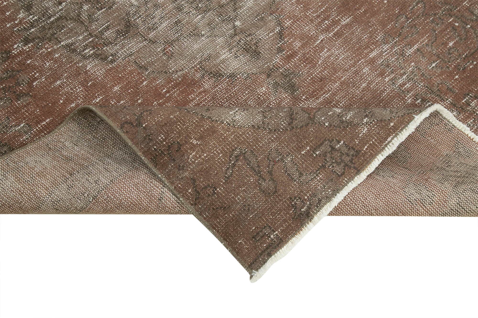 Handmade Area Rug - Overdyed Vintage Cotton Rug 4'3''x6'7'' Brown Wool Carpet