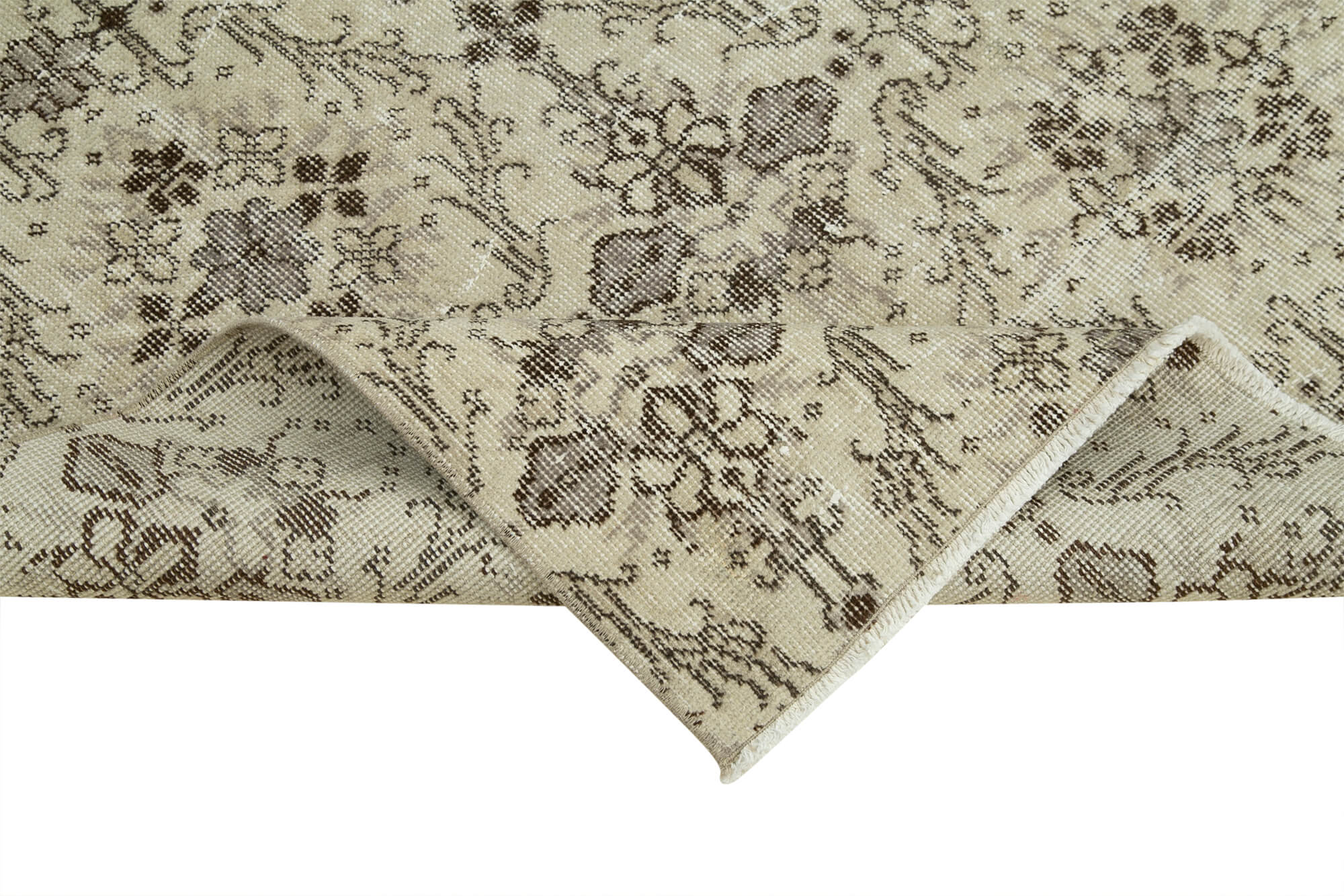 Overdyed Vintage Beige Vintage Cotton Wool Handmade Area Rug 3'10'' x 6'11''