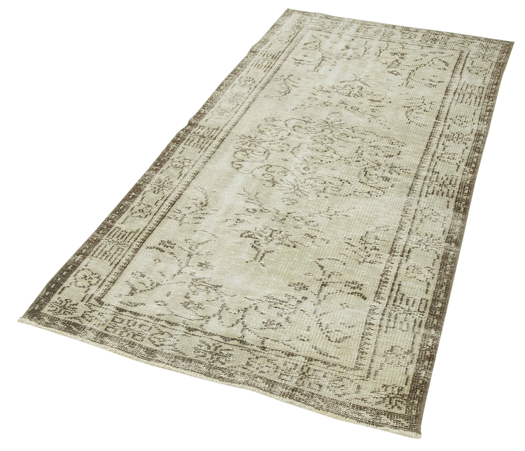 Handmade Area Rug – Overdyed Beige Vintage Cotton Wool Carpet 3'2''x6'6''
