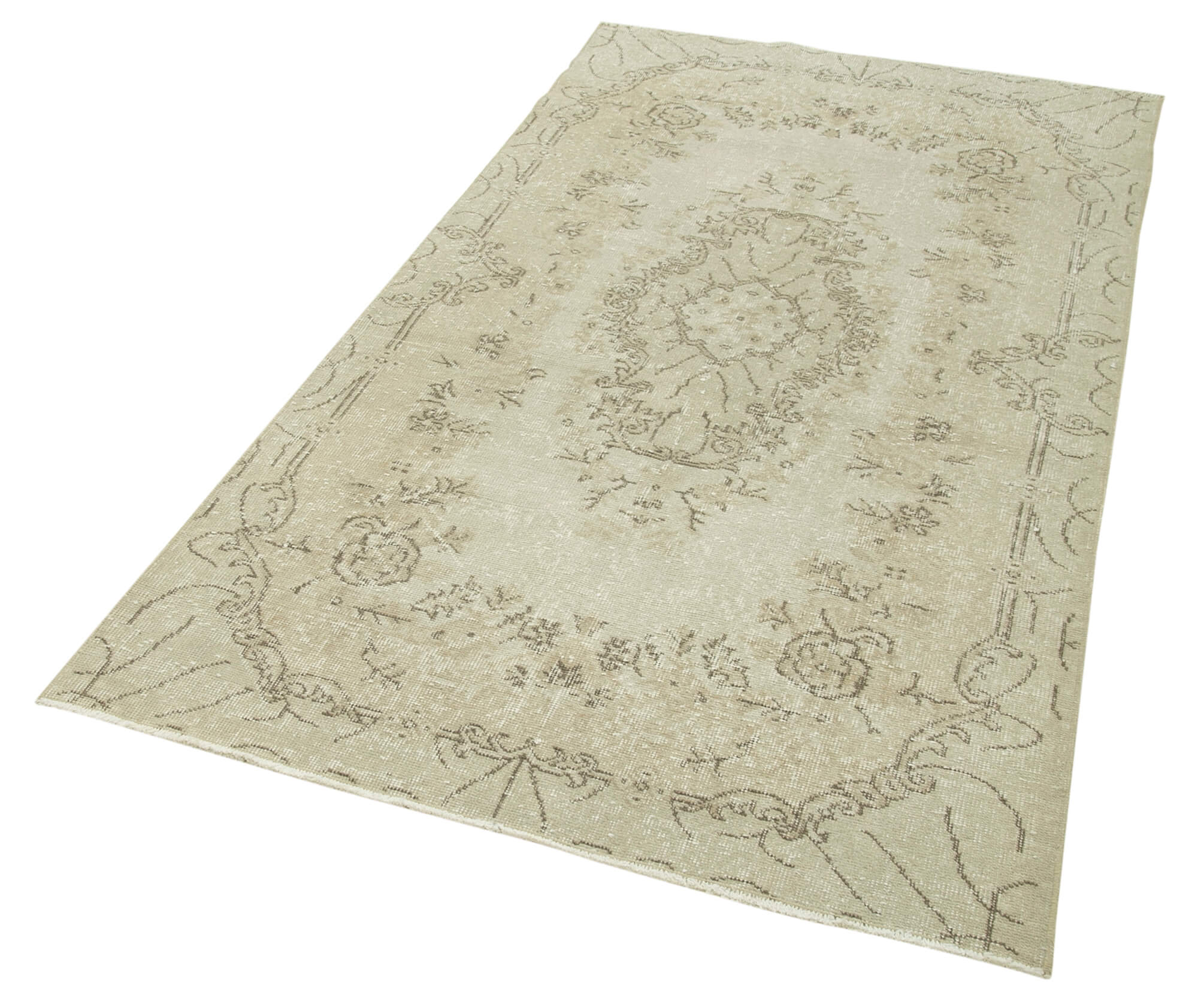 Vintage Wool Area Rug - Handmade Cotton Rug, Overdyed Vintage Carpet, Beige Wool Carpet 3'9"x7'0"