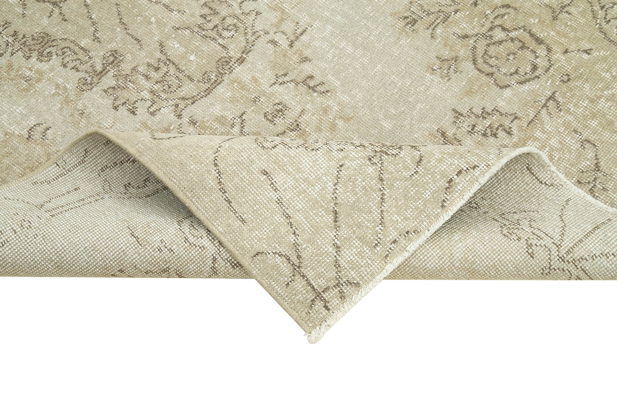 Vintage Wool Area Rug - Handmade Cotton Rug, Overdyed Vintage Carpet, Beige Wool Carpet 3'9"x7'0"