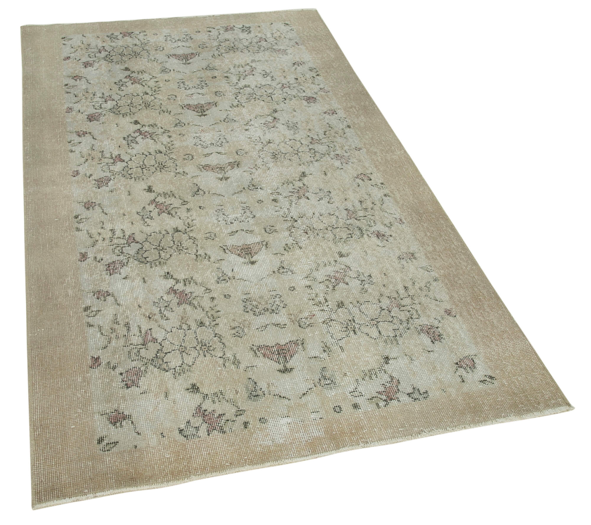 Vintage Area Rug - Handmade Wool Rug Overdyed Beige 3'8''x6'4'' Turkish Hand Knotted