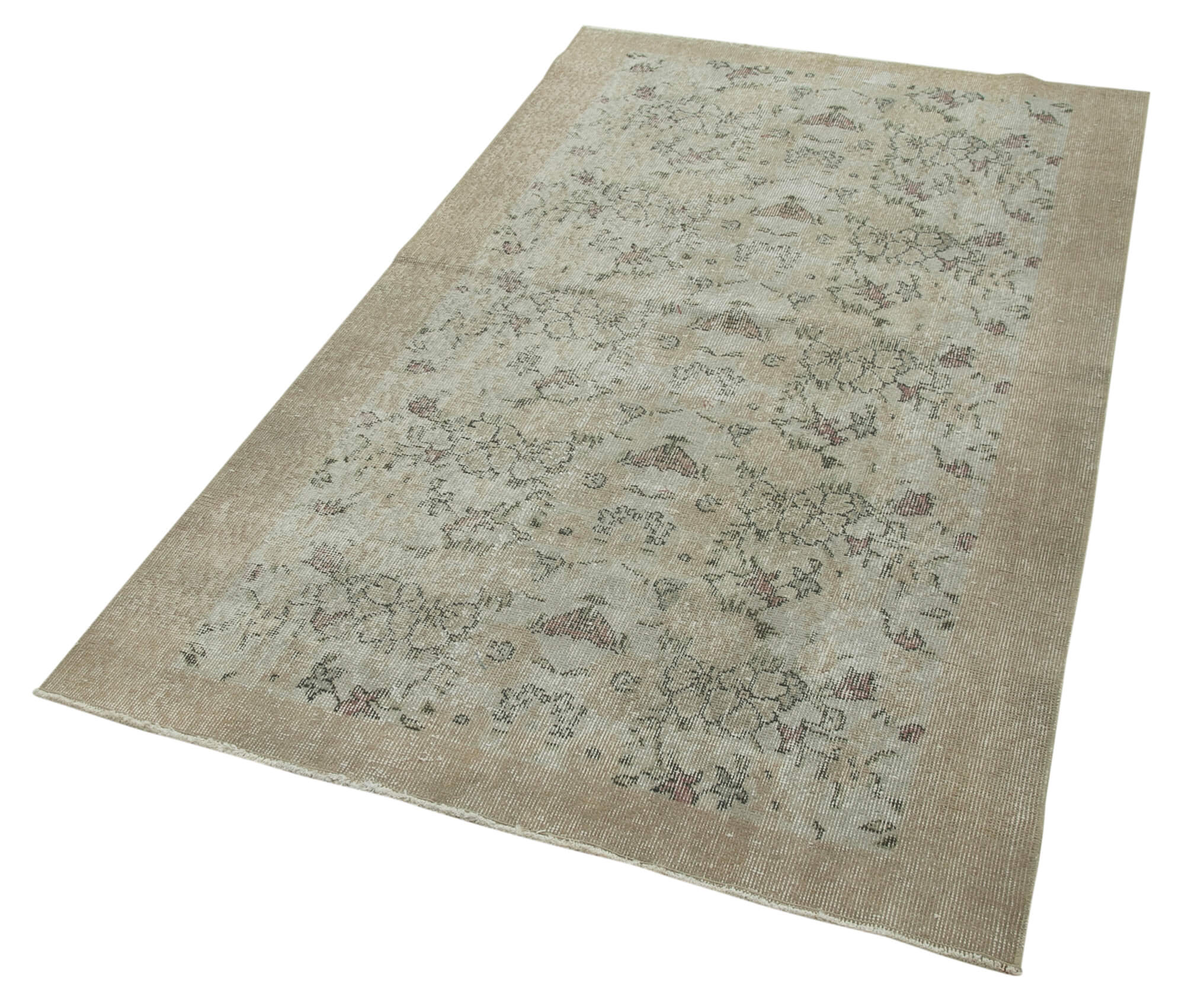 Vintage Area Rug - Handmade Wool Rug Overdyed Beige 3'8''x6'4'' Turkish Hand Knotted