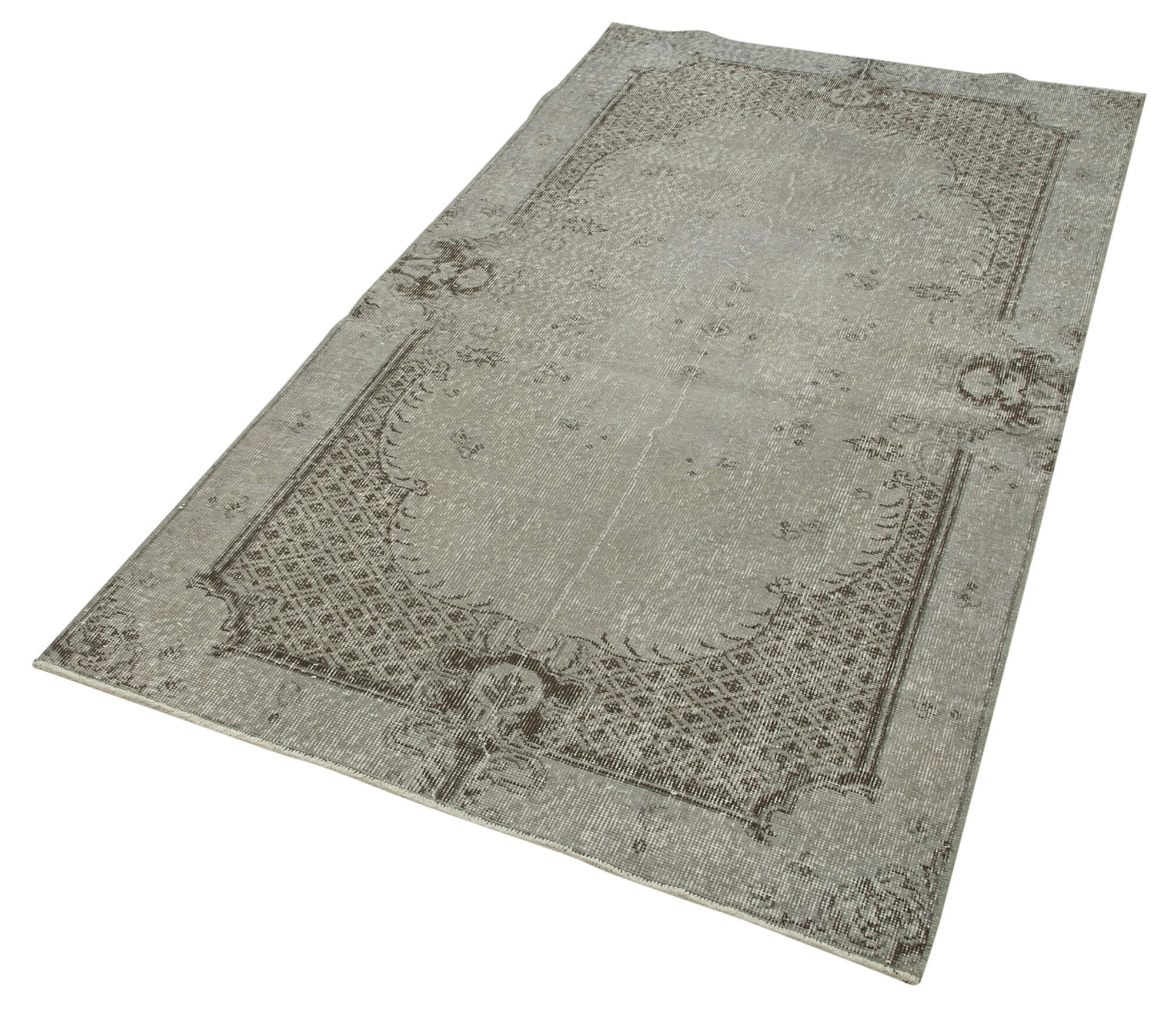 Handmade Vintage Area Rug – Overdyed Grey Wool Cotton Blend 3x7 Feet Boho Style