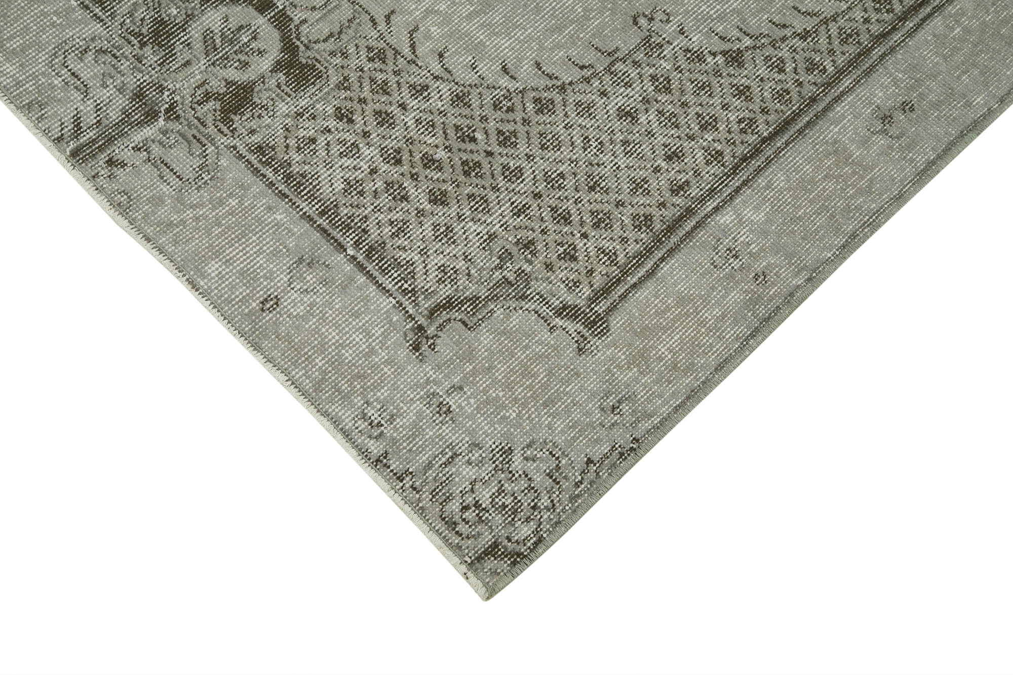 Handmade Vintage Area Rug – Overdyed Grey Wool Cotton Blend 3x7 Feet Boho Style