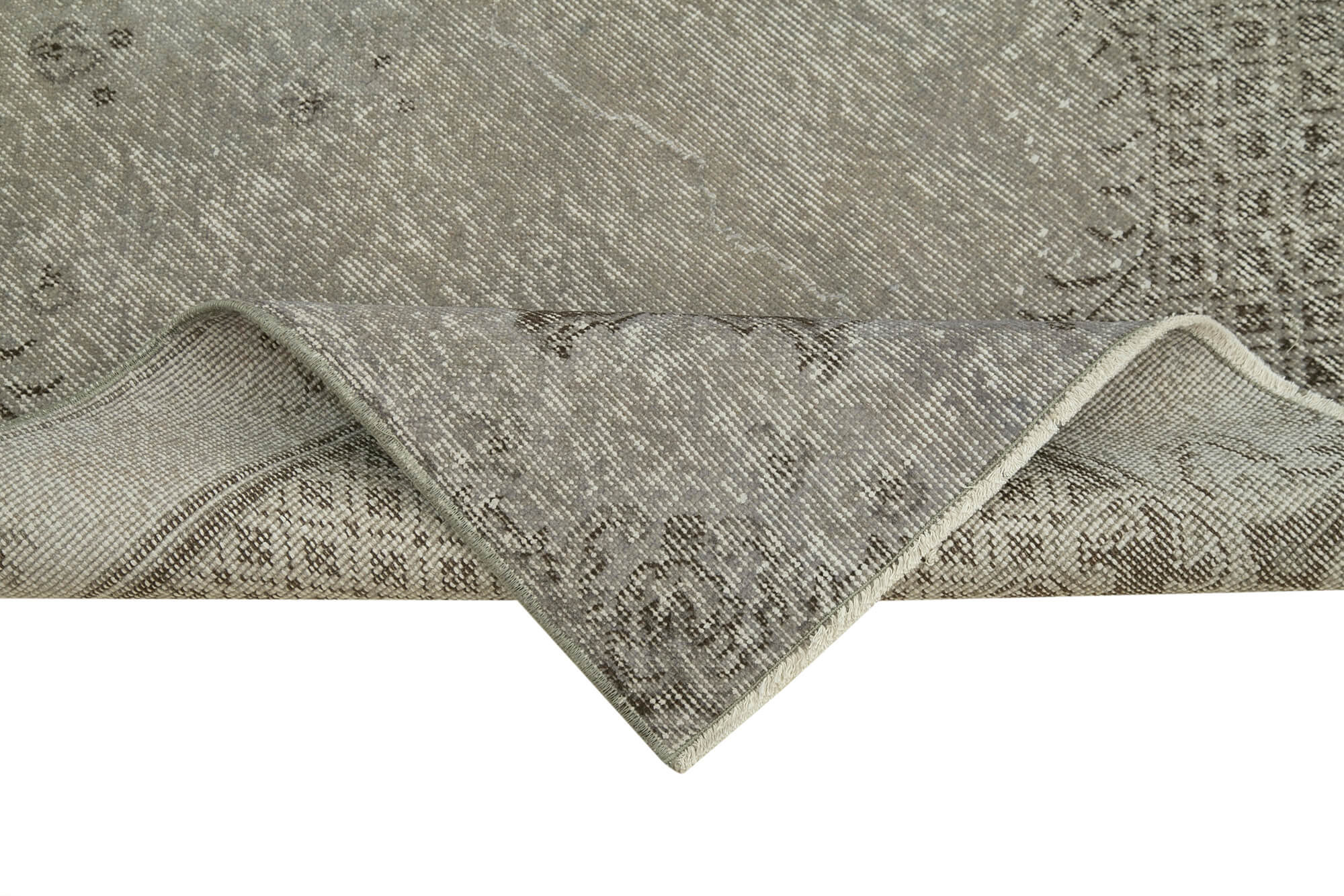 Handmade Vintage Area Rug – Overdyed Grey Wool Cotton Blend 3x7 Feet Boho Style