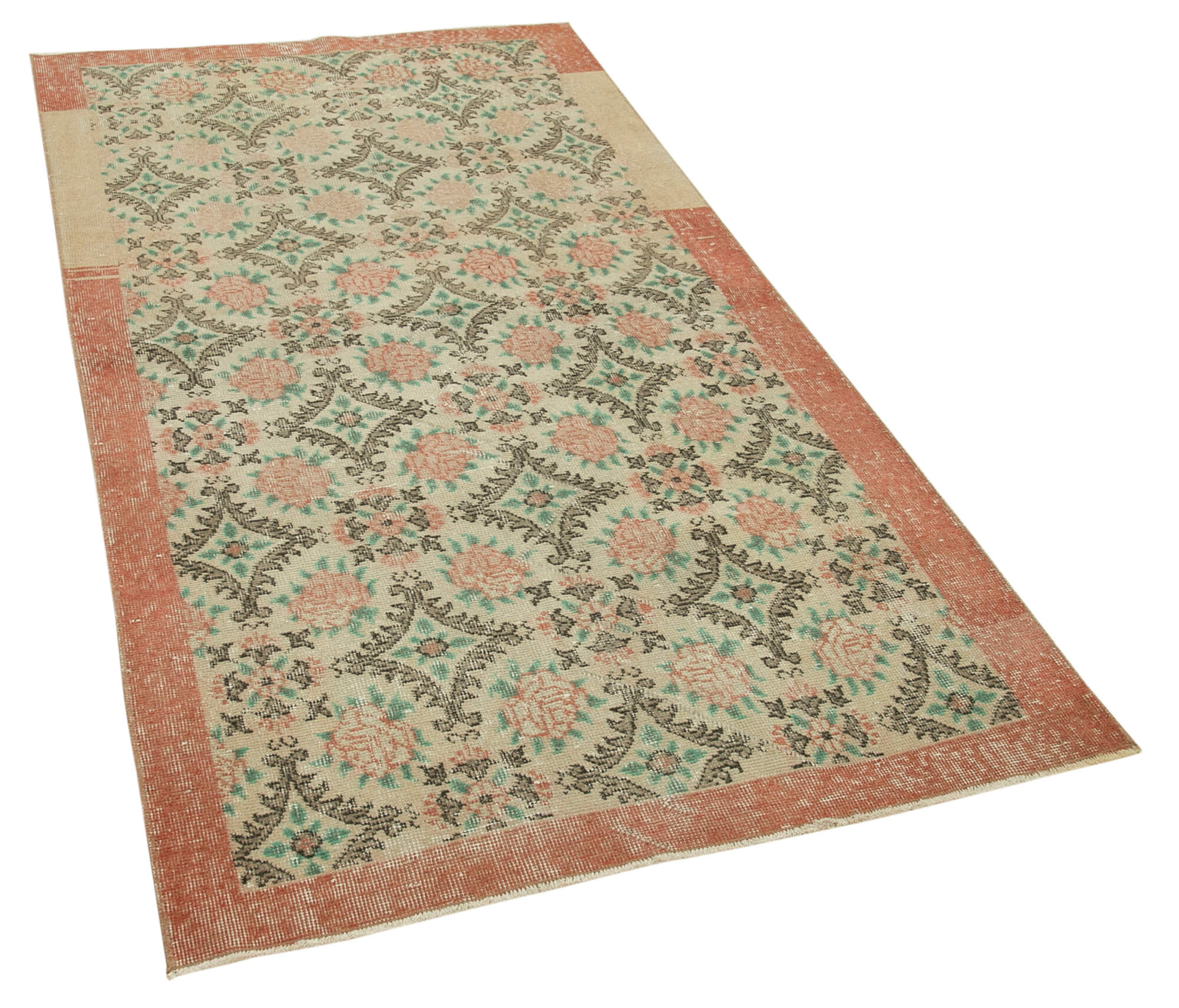 Handmade Vintage Area Rug – Overdyed Wool & Cotton, Soft Texture Boho Style Rug 3'6''x6'7''