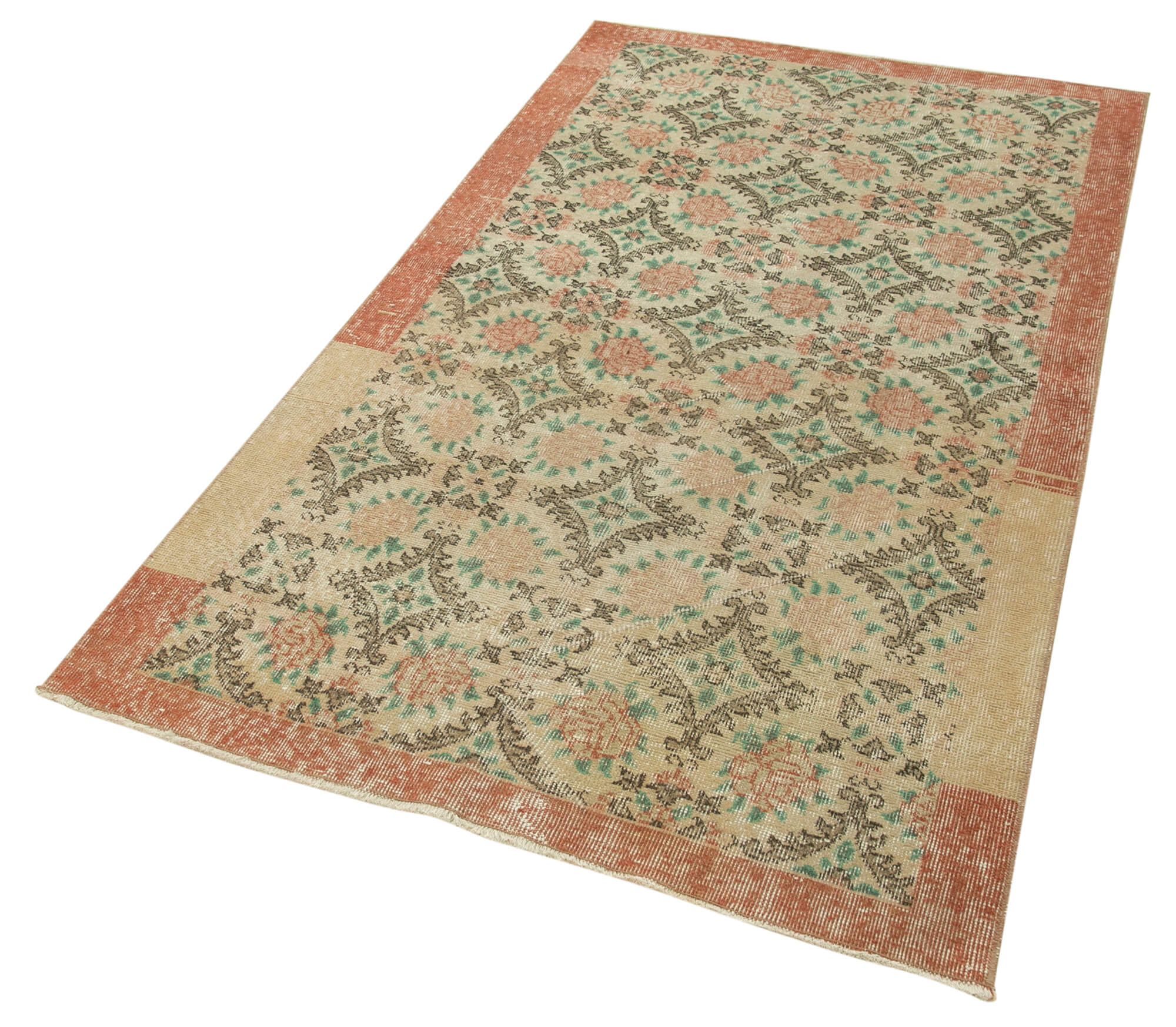 Handmade Vintage Area Rug – Overdyed Wool & Cotton, Soft Texture Boho Style Rug 3'6''x6'7''
