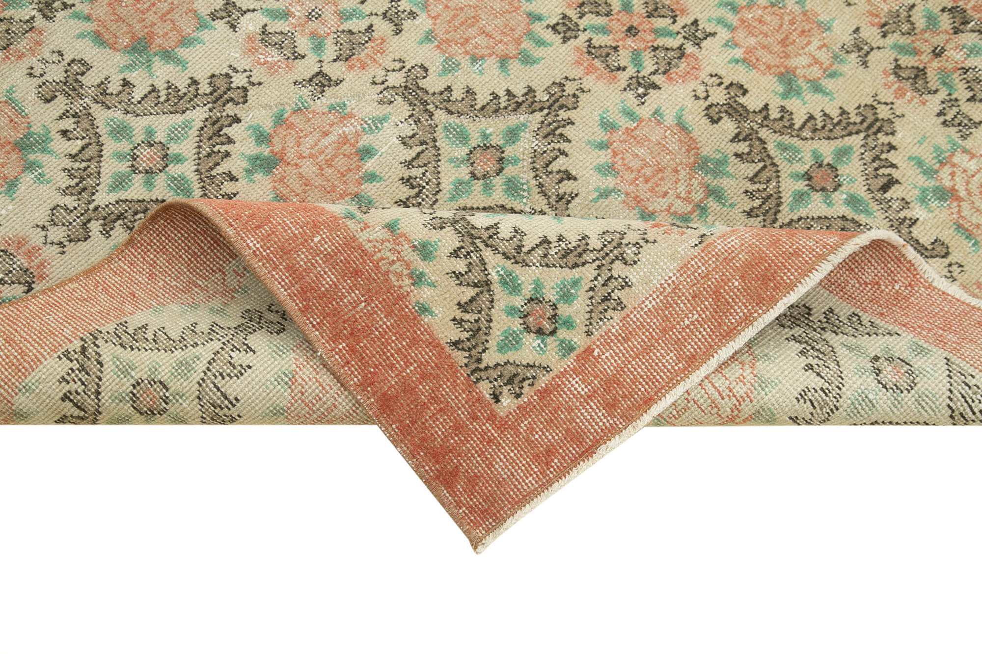 Handmade Vintage Area Rug – Overdyed Wool & Cotton, Soft Texture Boho Style Rug 3'6''x6'7''