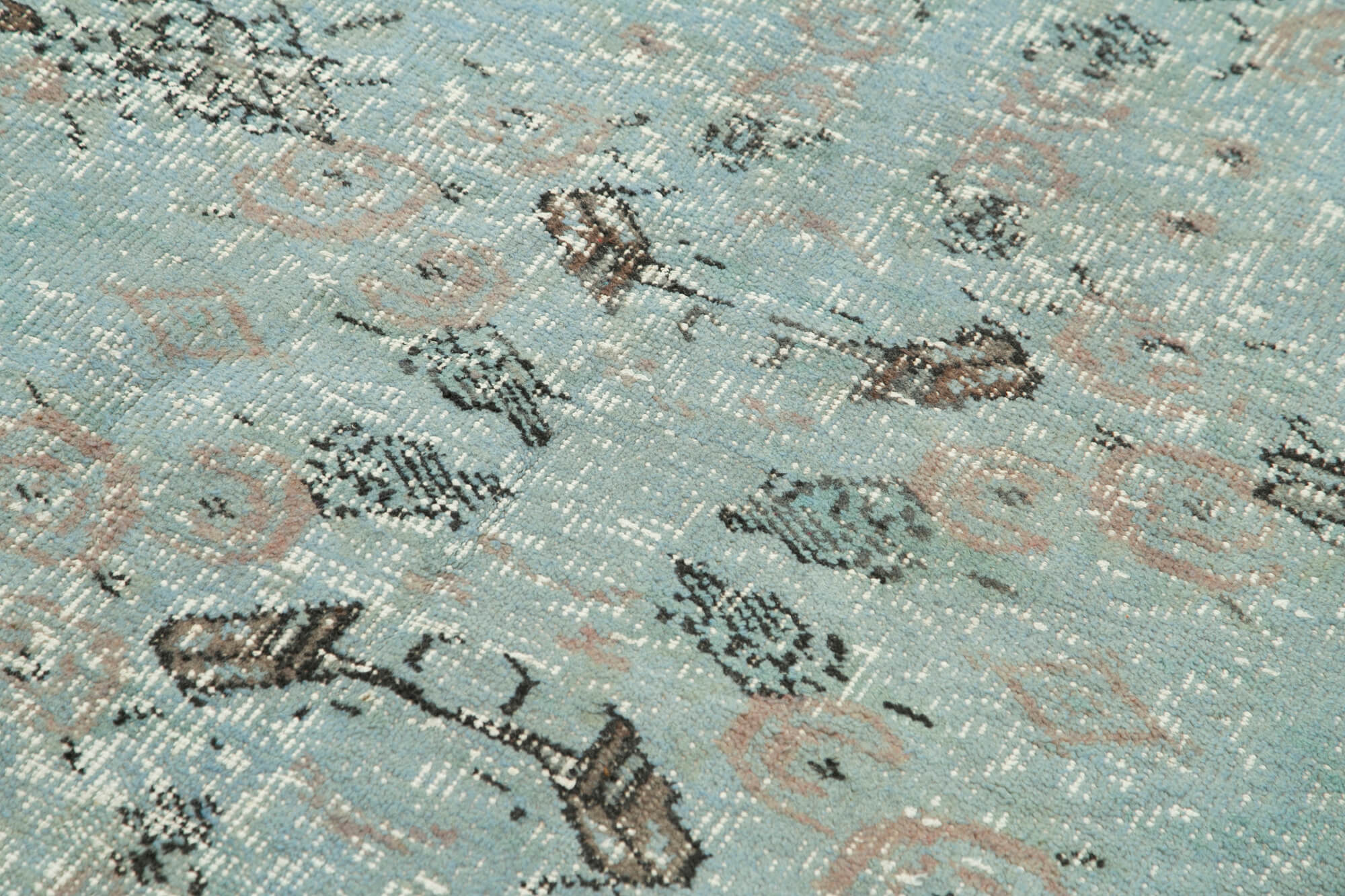 Vintage Handmade Area Rug – Overdyed Blue Turkish Cotton Wool Carpet 4'0''x7'1''