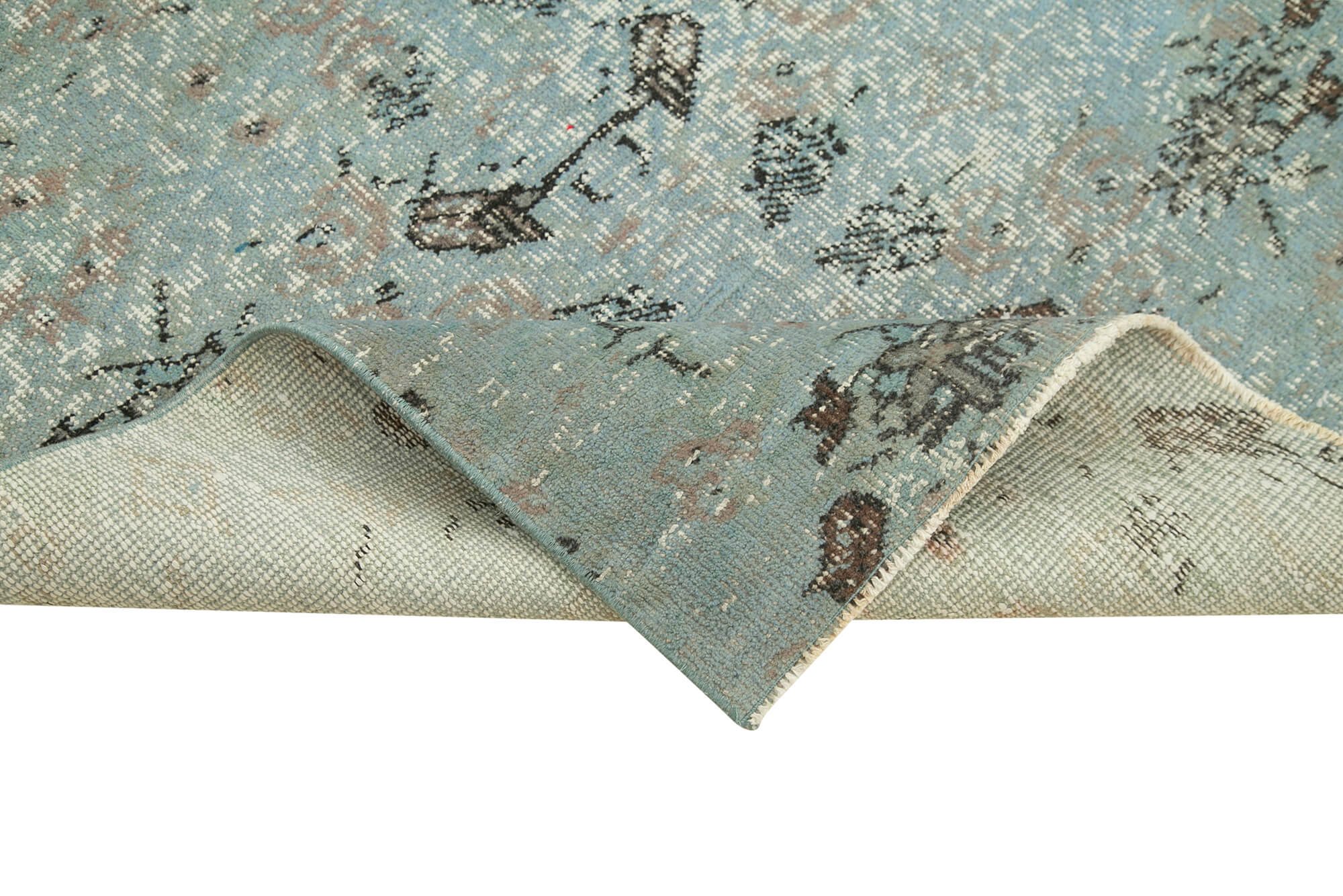 Vintage Handmade Area Rug – Overdyed Blue Turkish Cotton Wool Carpet 4'0''x7'1''