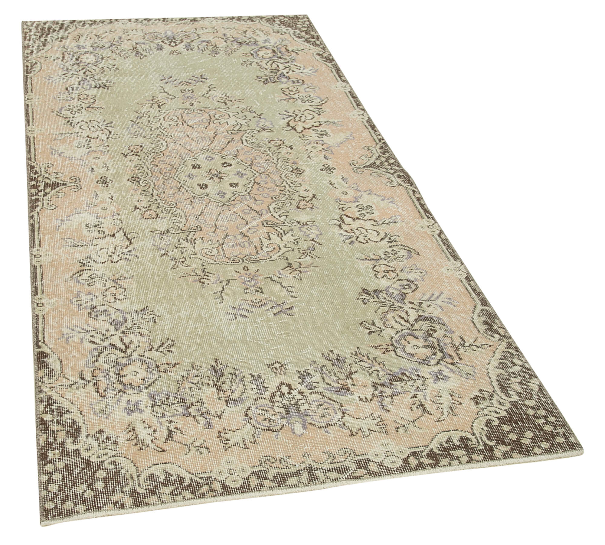 Vintage Cotton Wool Rug - Handmade Area Rug | Overdyed Beige Turkish Wool Carpet 3'4''x7'1''