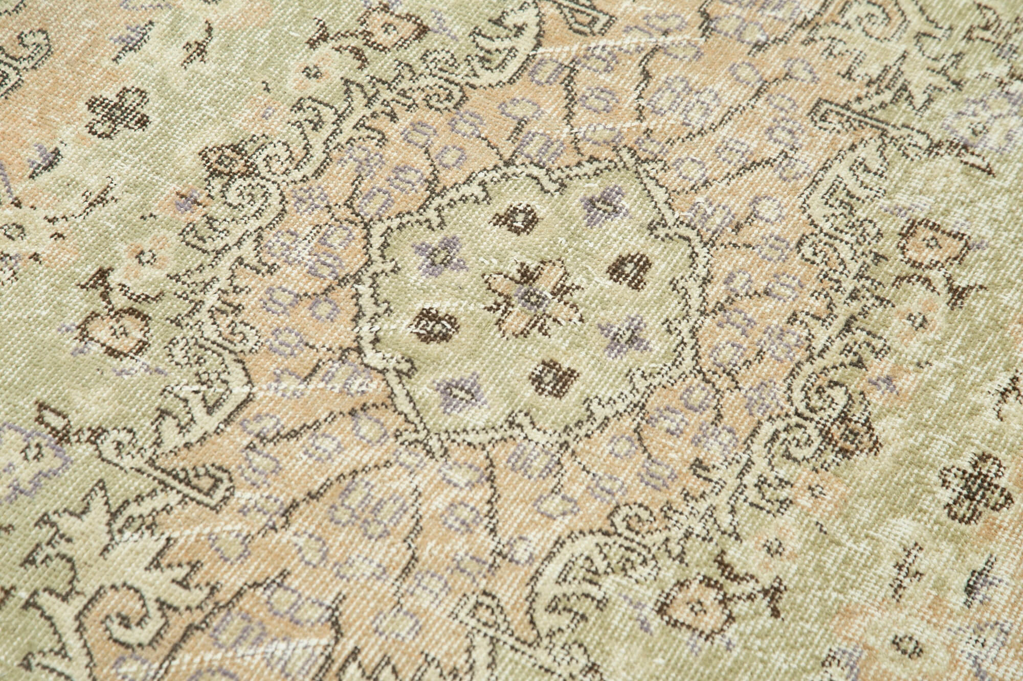 Vintage Cotton Wool Rug - Handmade Area Rug | Overdyed Beige Turkish Wool Carpet 3'4''x7'1''