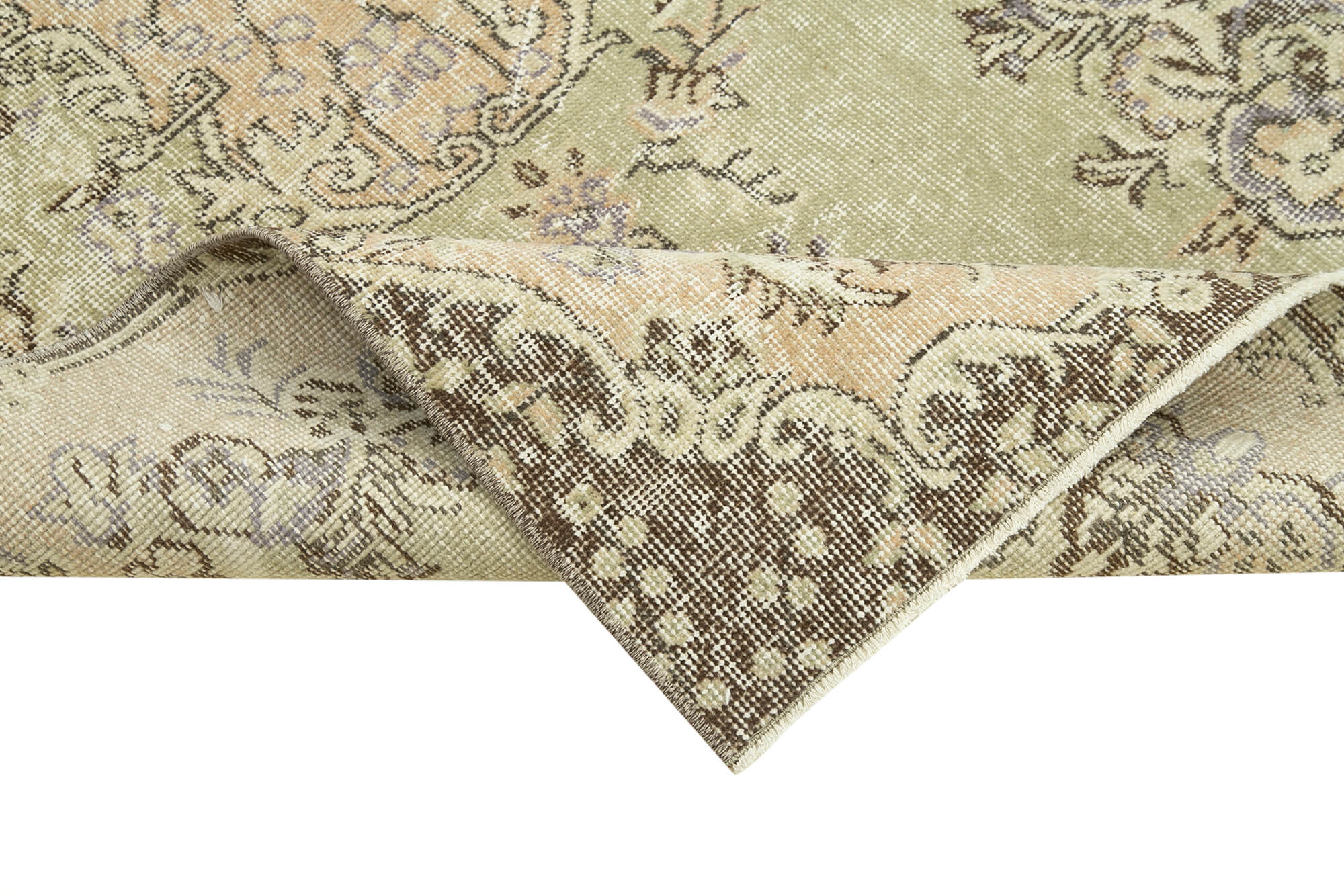 Vintage Cotton Wool Rug - Handmade Area Rug | Overdyed Beige Turkish Wool Carpet 3'4''x7'1''