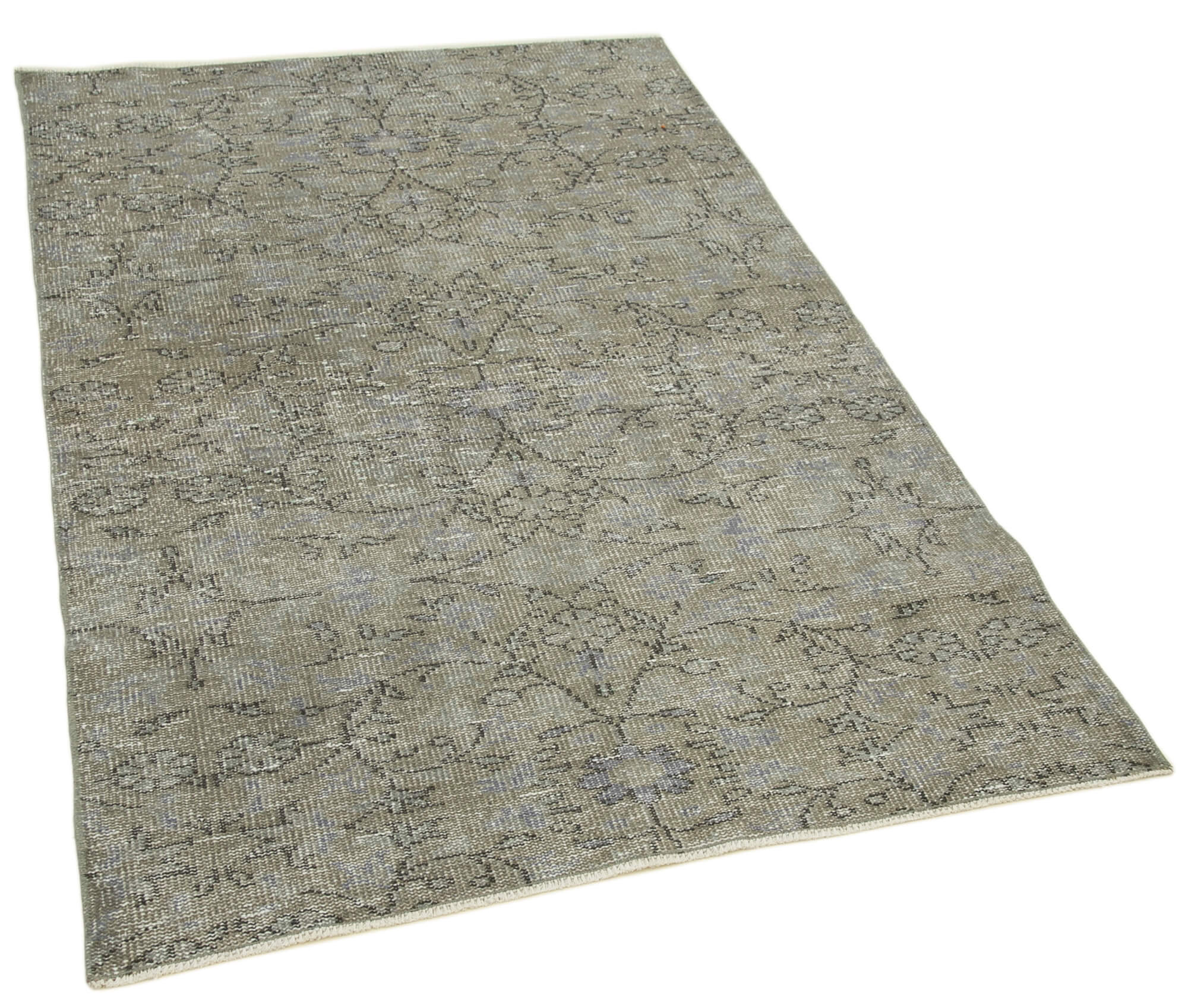 Vintage Wool Area Rug - Handmade Cotton Rug Overdyed Grey Carpet 3'7''x5'10''