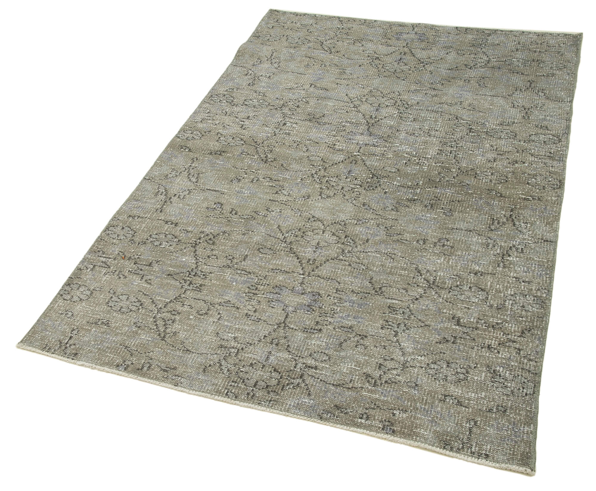 Vintage Wool Area Rug - Handmade Cotton Rug Overdyed Grey Carpet 3'7''x5'10''