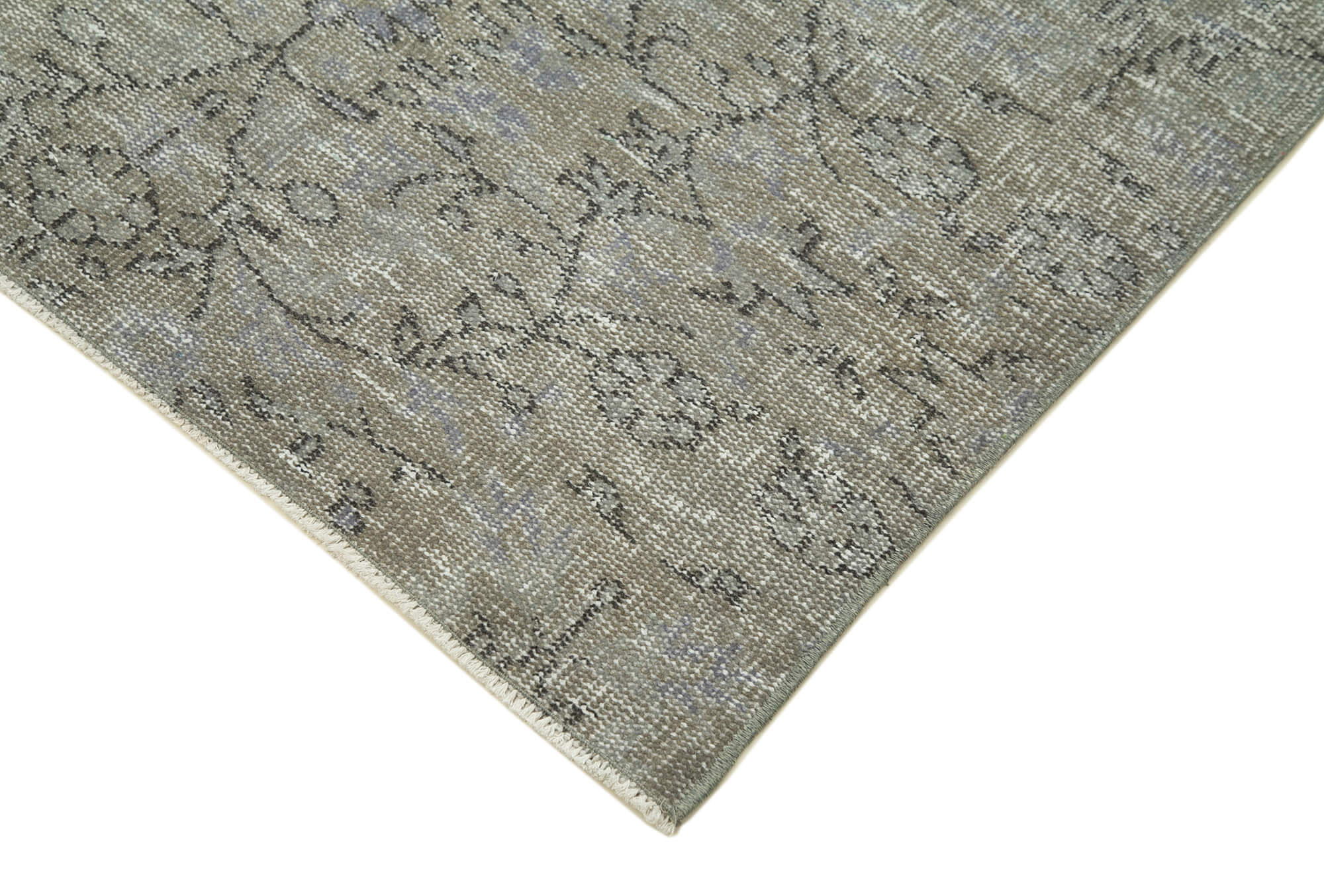 Vintage Wool Area Rug - Handmade Cotton Rug Overdyed Grey Carpet 3'7''x5'10''