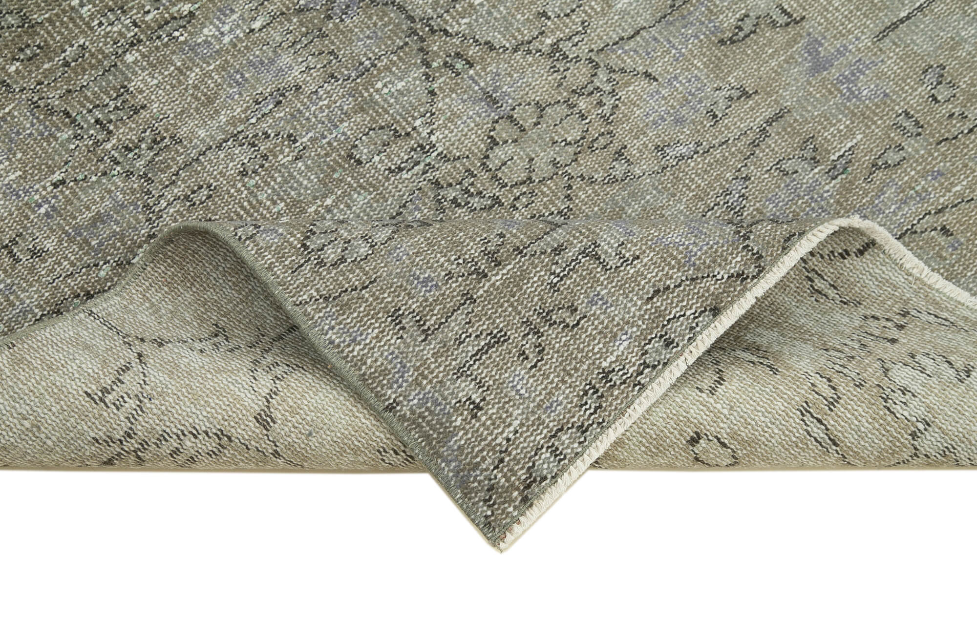 Vintage Wool Area Rug - Handmade Cotton Rug Overdyed Grey Carpet 3'7''x5'10''