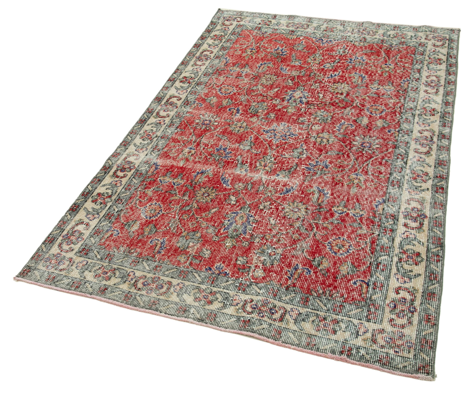 Vintage Area Rug - Handmade Wool Rug Overdyed Red, Turkish Hand Knotted 3'9''x6'5''