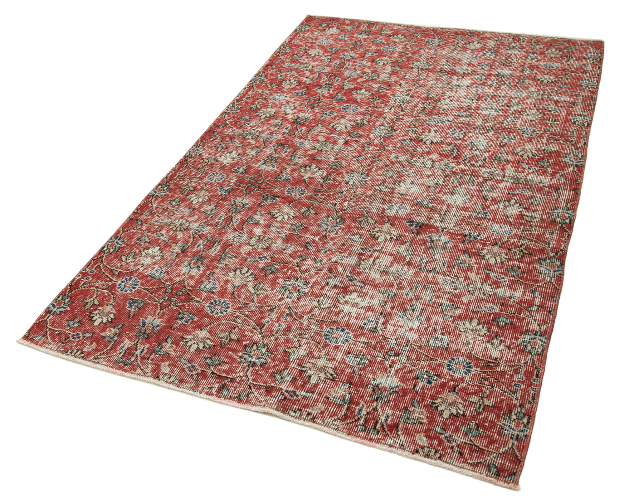 Vintage Handmade Area Rug – Overdyed Red Hand Woven Rug 4'1''x6'10'' Cotton Wool Carpet