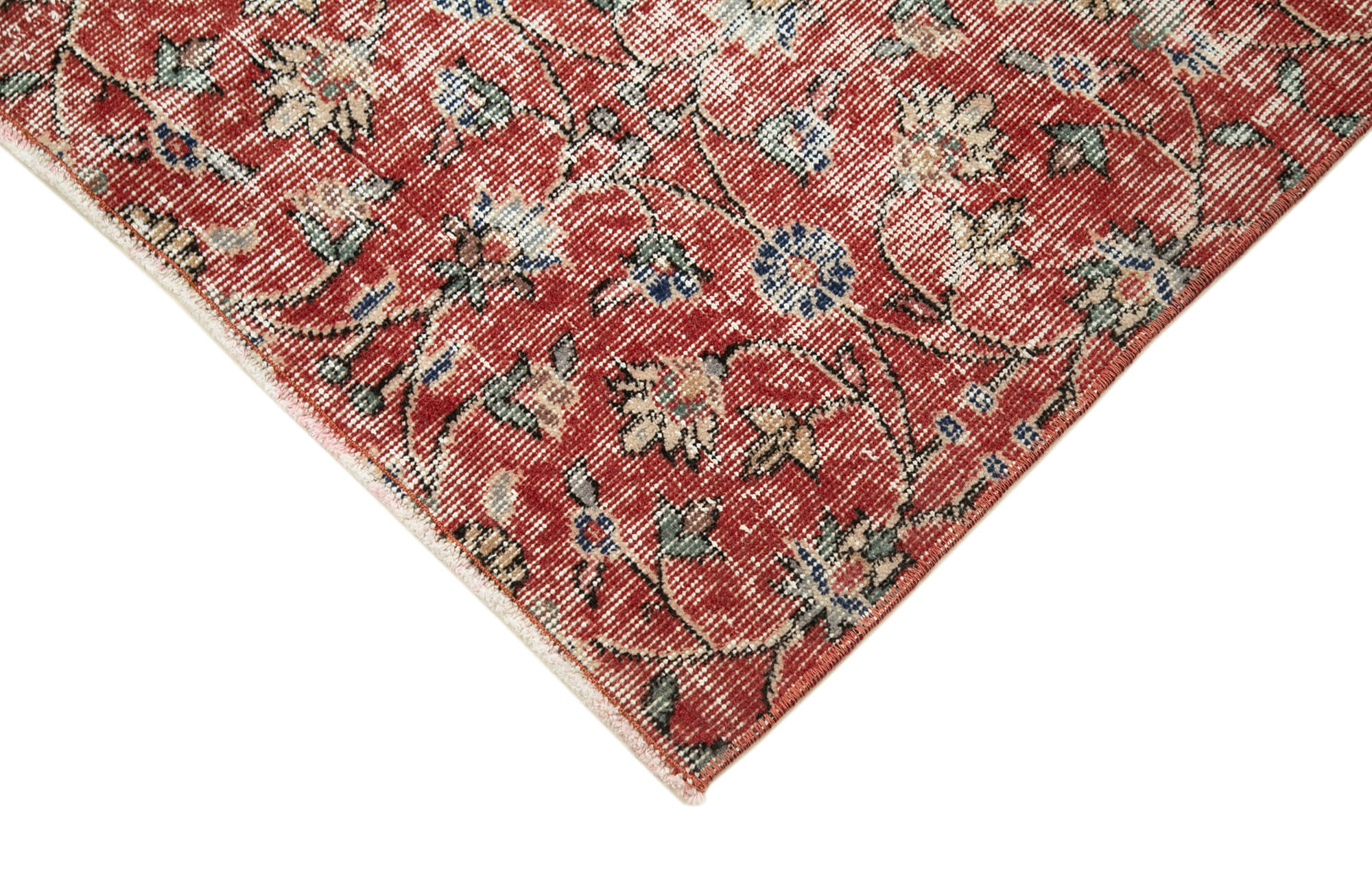 Vintage Handmade Area Rug – Overdyed Red Hand Woven Rug 4'1''x6'10'' Cotton Wool Carpet
