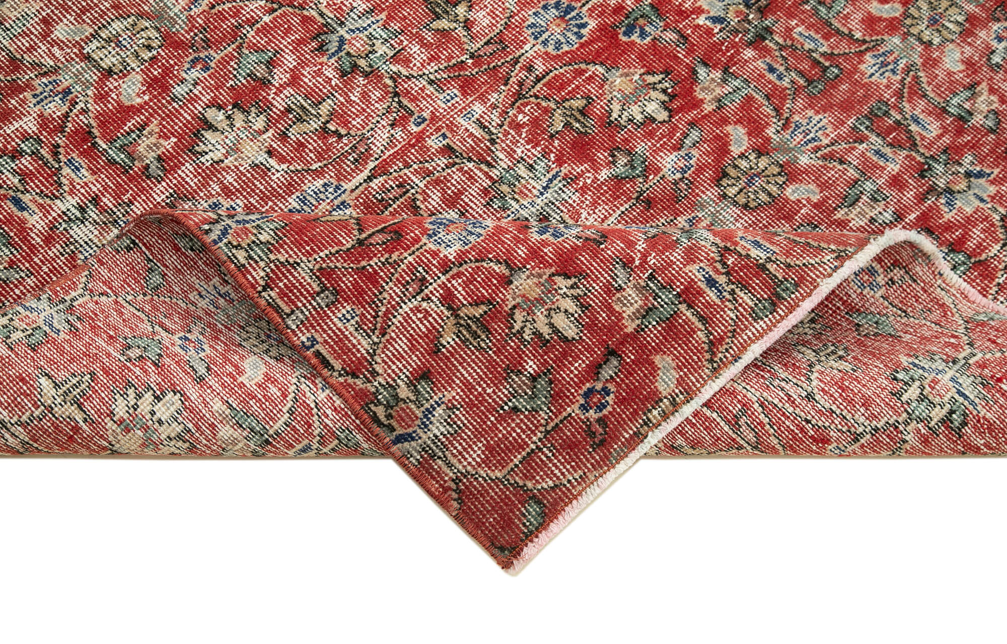 Vintage Handmade Area Rug – Overdyed Red Hand Woven Rug 4'1''x6'10'' Cotton Wool Carpet