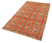 Vintage Handmade Area Rug - Overdyed Orange Turkish Cotton Wool Carpet 3'8''x6'7''