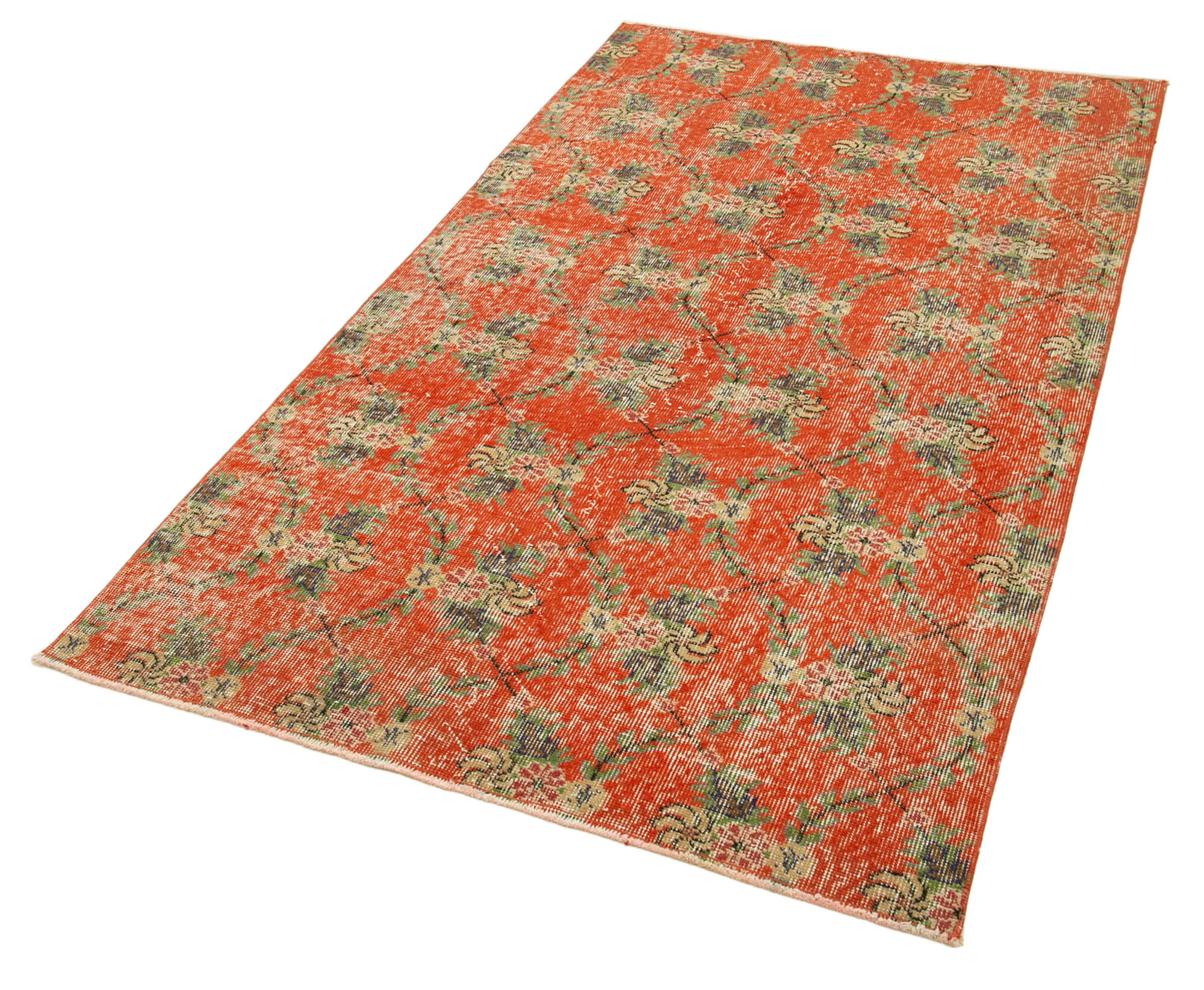 Vintage Handmade Area Rug - Overdyed Orange Turkish Cotton Wool Carpet 3'8''x6'7''