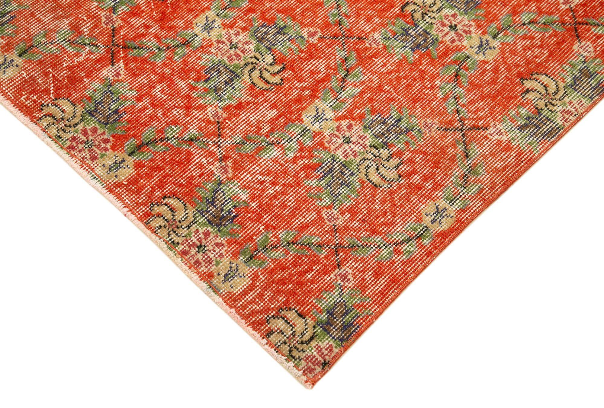Vintage Handmade Area Rug - Overdyed Orange Turkish Cotton Wool Carpet 3'8''x6'7''