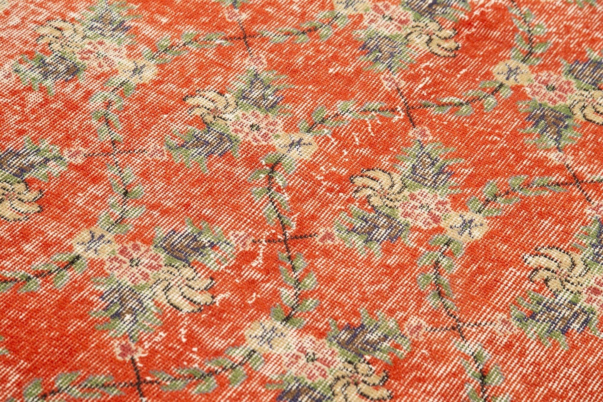 Vintage Handmade Area Rug - Overdyed Orange Turkish Cotton Wool Carpet 3'8''x6'7''