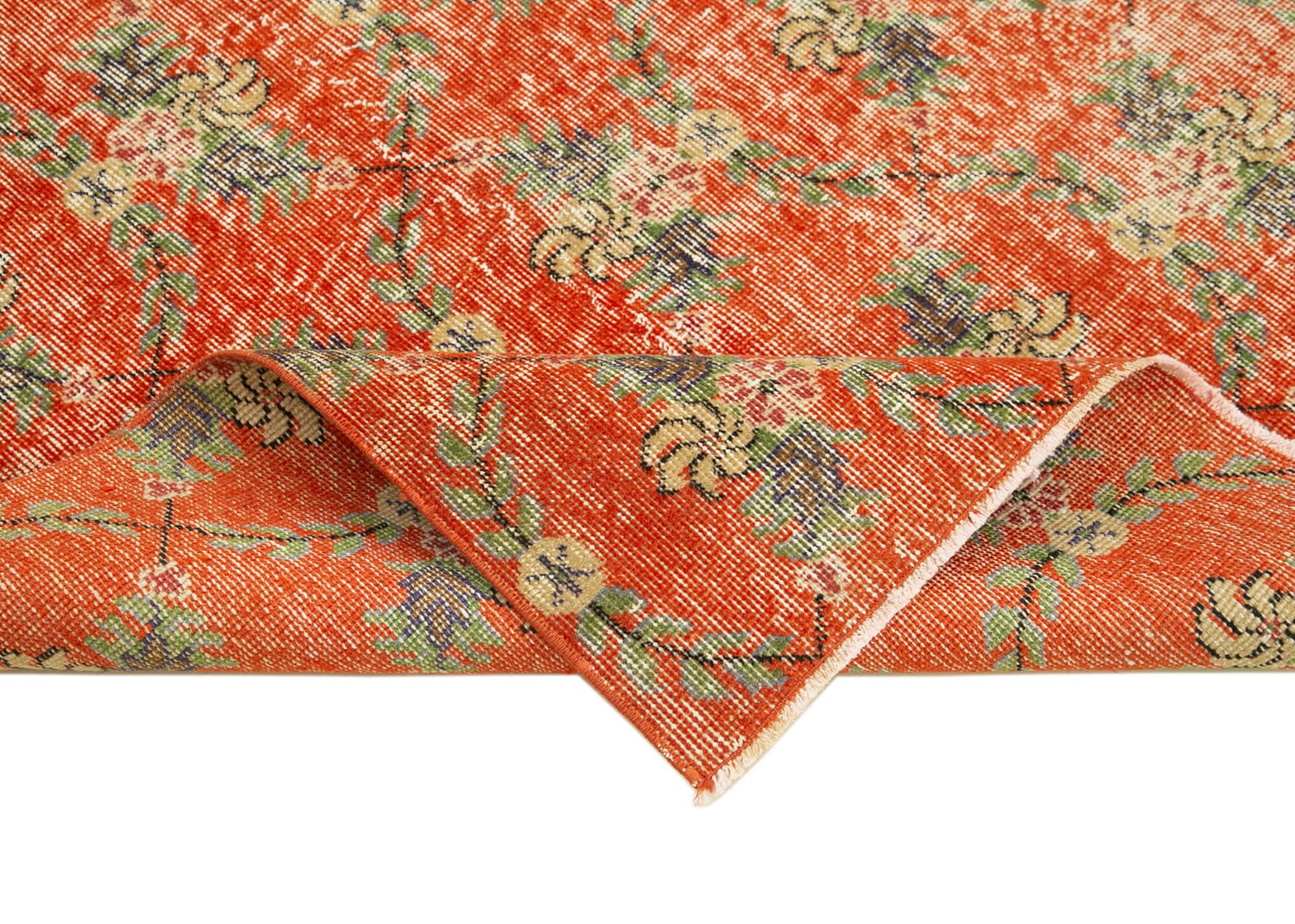 Vintage Handmade Area Rug - Overdyed Orange Turkish Cotton Wool Carpet 3'8''x6'7''