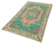 Vintage Handmade Area Rug – Overdyed Green Wool Cotton Blend Hand Knotted Carpet 3'8''x6'10''