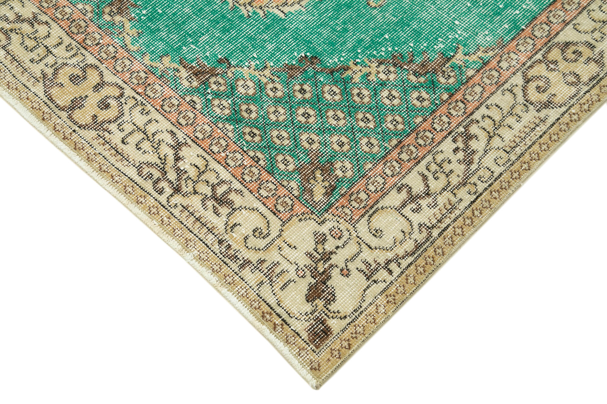 Vintage Handmade Area Rug – Overdyed Green Wool Cotton Blend Hand Knotted Carpet 3'8''x6'10''