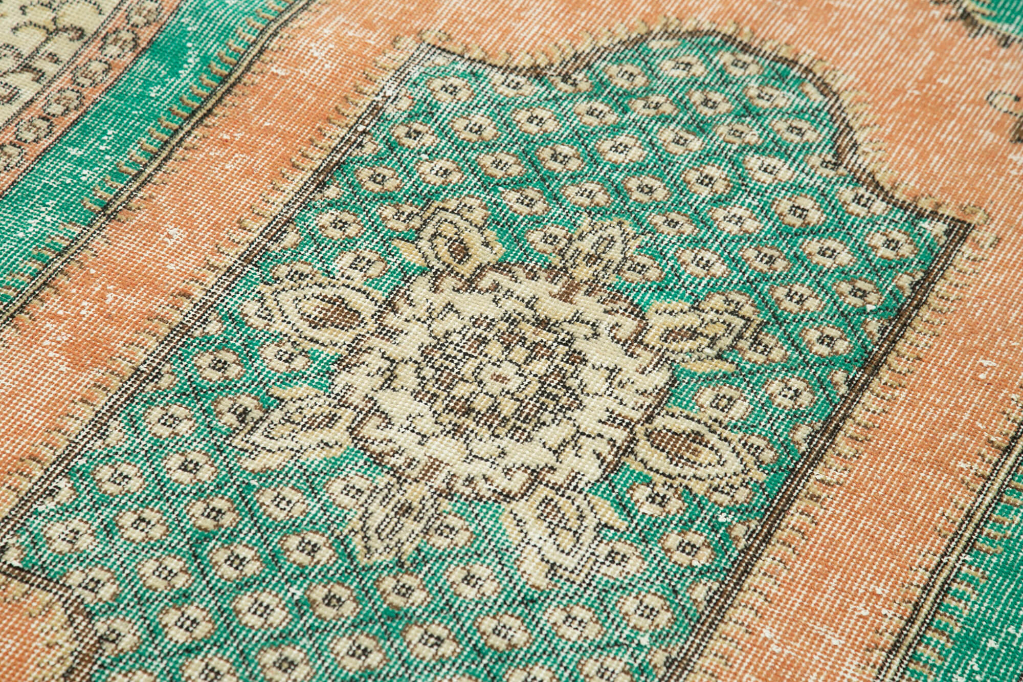 Vintage Handmade Area Rug – Overdyed Green Wool Cotton Blend Hand Knotted Carpet 3'8''x6'10''