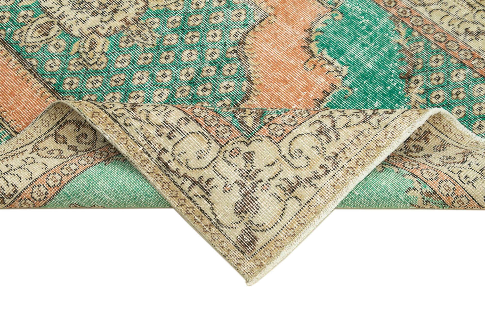 Vintage Handmade Area Rug – Overdyed Green Wool Cotton Blend Hand Knotted Carpet 3'8''x6'10''