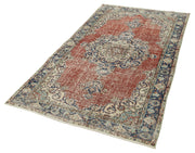 Handmade Vintage Area Rug | Turkish Hand Knotted Overdyed Wool Rug 3'10''x6'9''