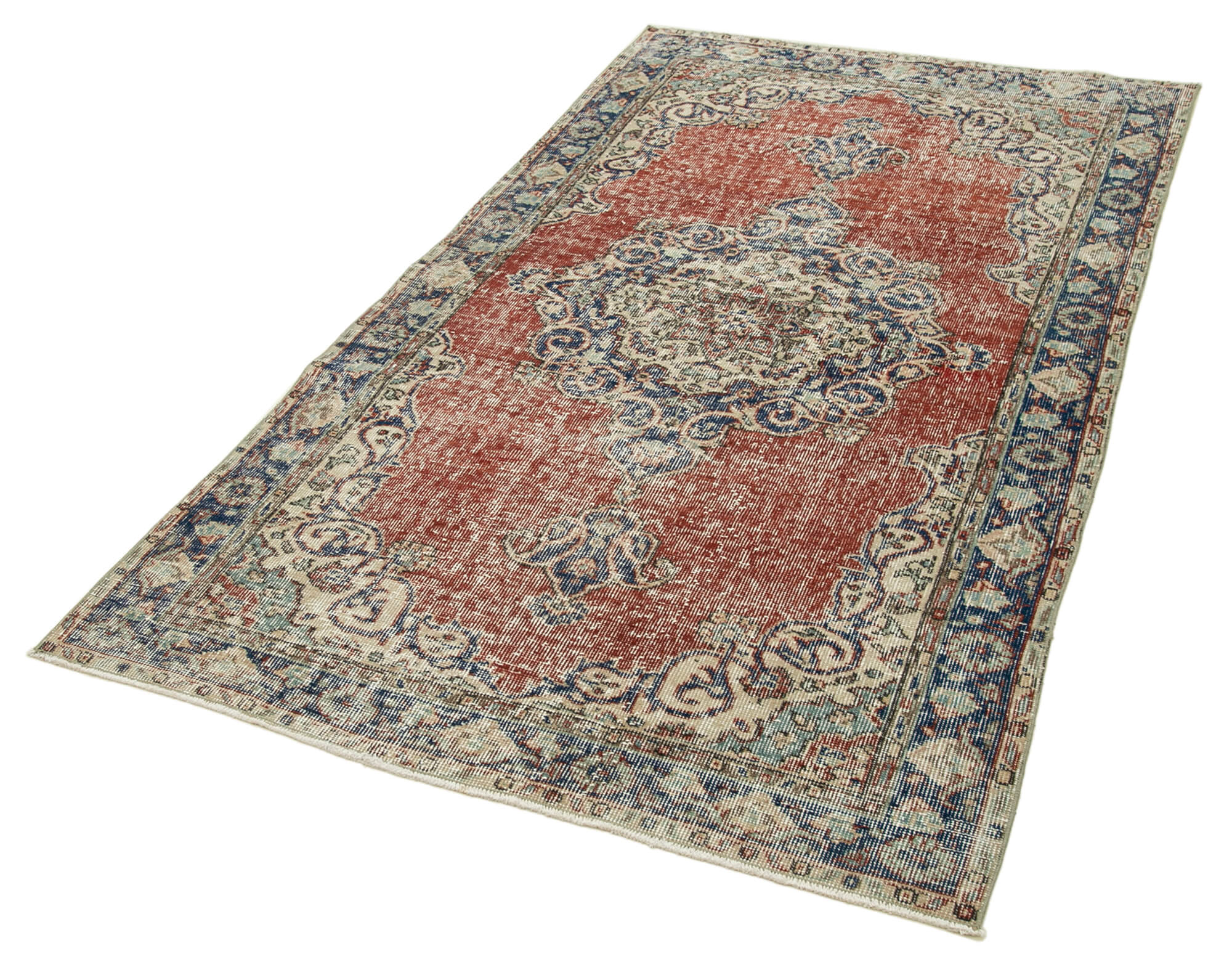 Handmade Vintage Area Rug | Turkish Hand Knotted Overdyed Wool Rug 3'10''x6'9''