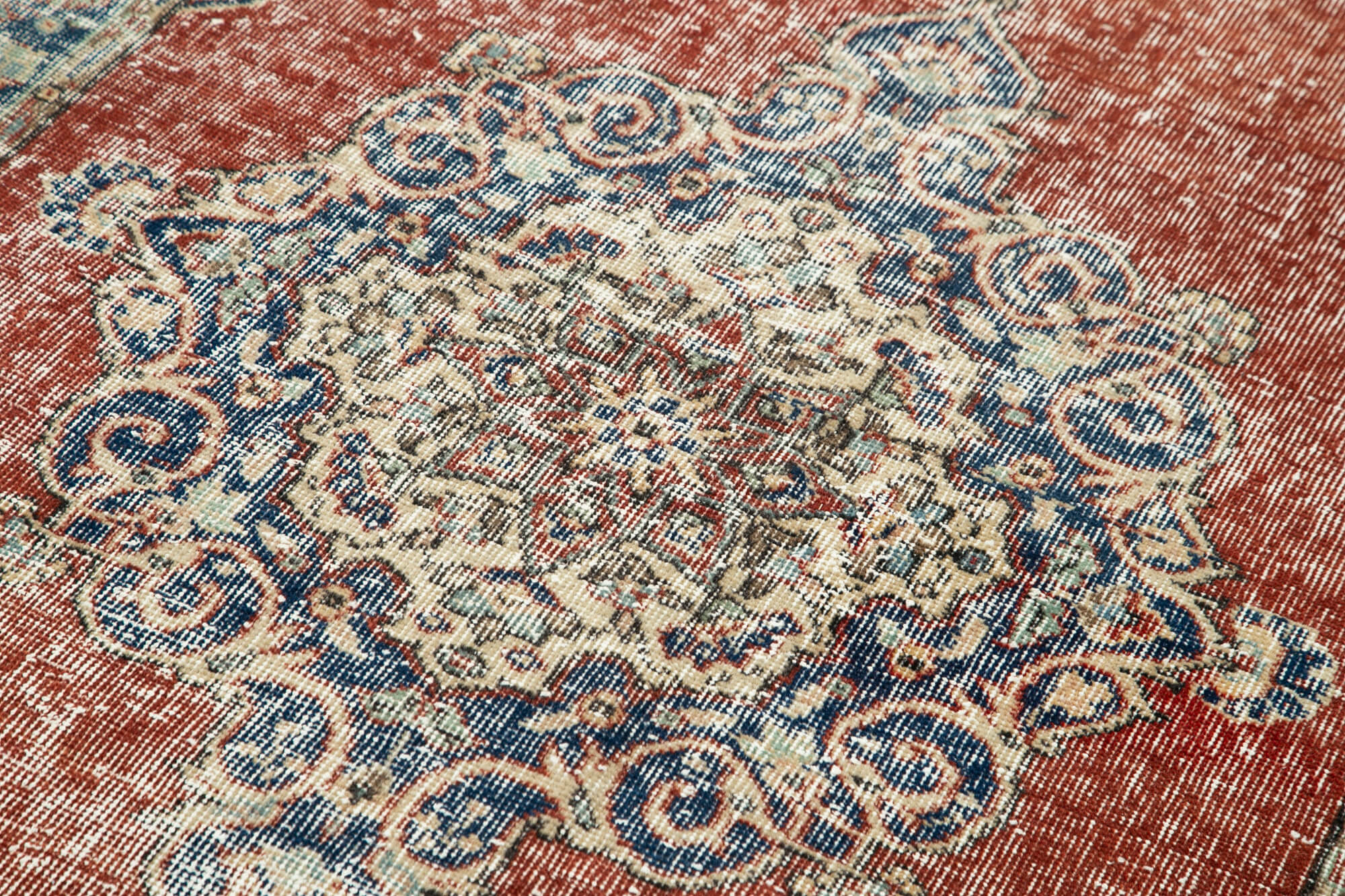 Handmade Vintage Area Rug | Turkish Hand Knotted Overdyed Wool Rug 3'10''x6'9''