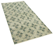 Handmade Vintage Area Rug - Overdyed Green Wool Cotton Rug 3'3''x6'8'' | Turkish Hand Knotted Carpet