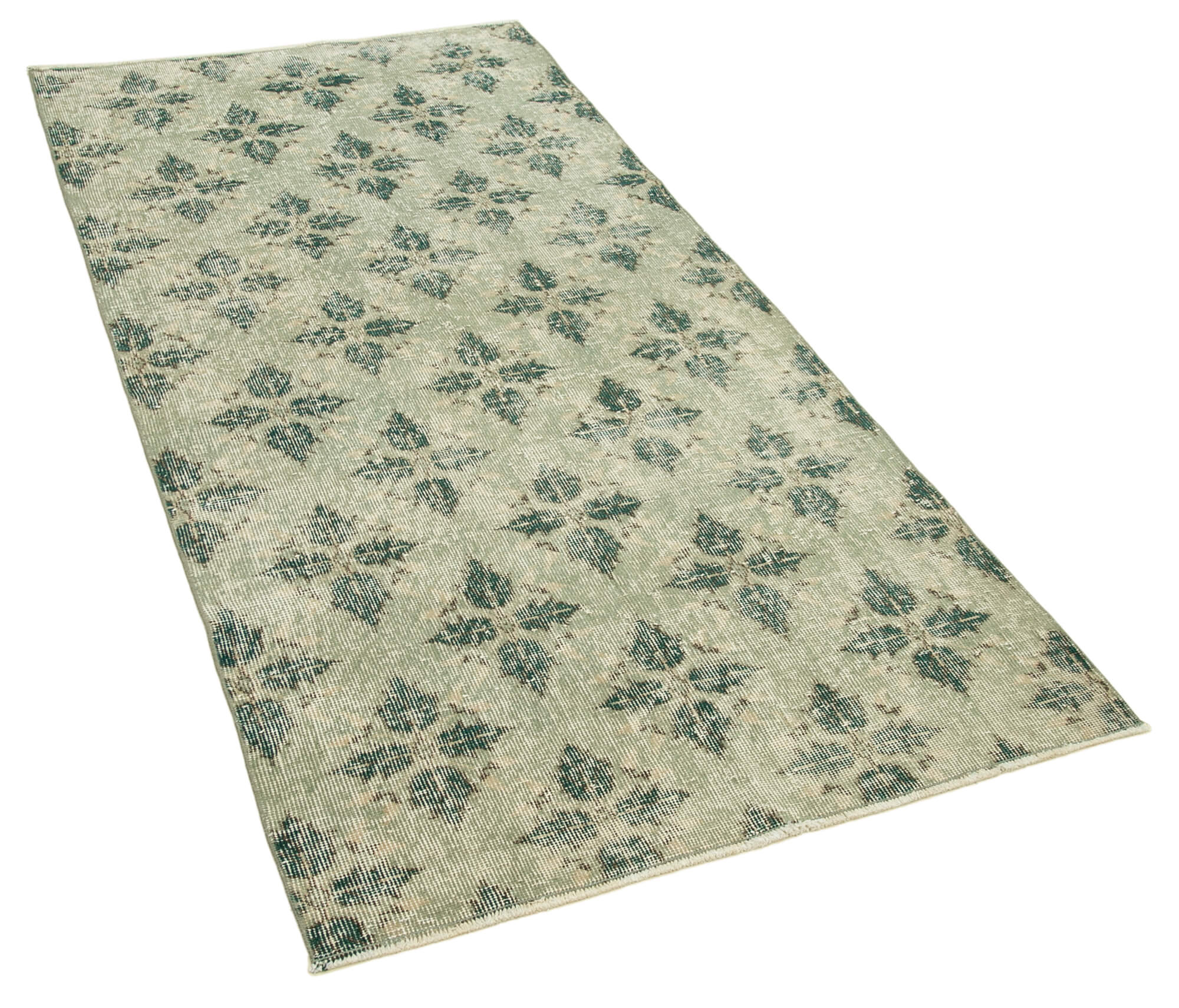 Handmade Vintage Area Rug - Overdyed Green Wool Cotton Rug 3'3''x6'8'' | Turkish Hand Knotted Carpet