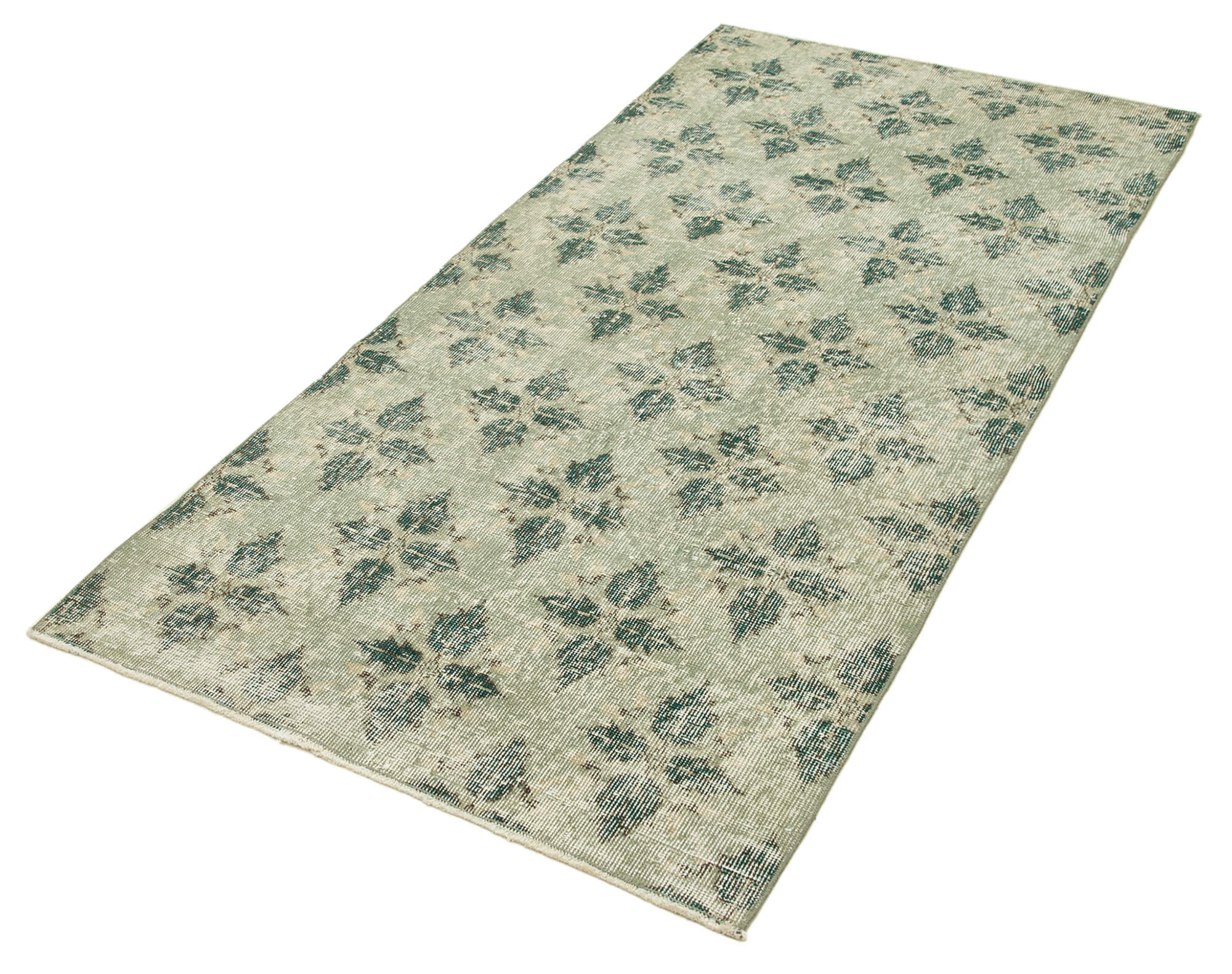 Handmade Vintage Area Rug - Overdyed Green Wool Cotton Rug 3'3''x6'8'' | Turkish Hand Knotted Carpet